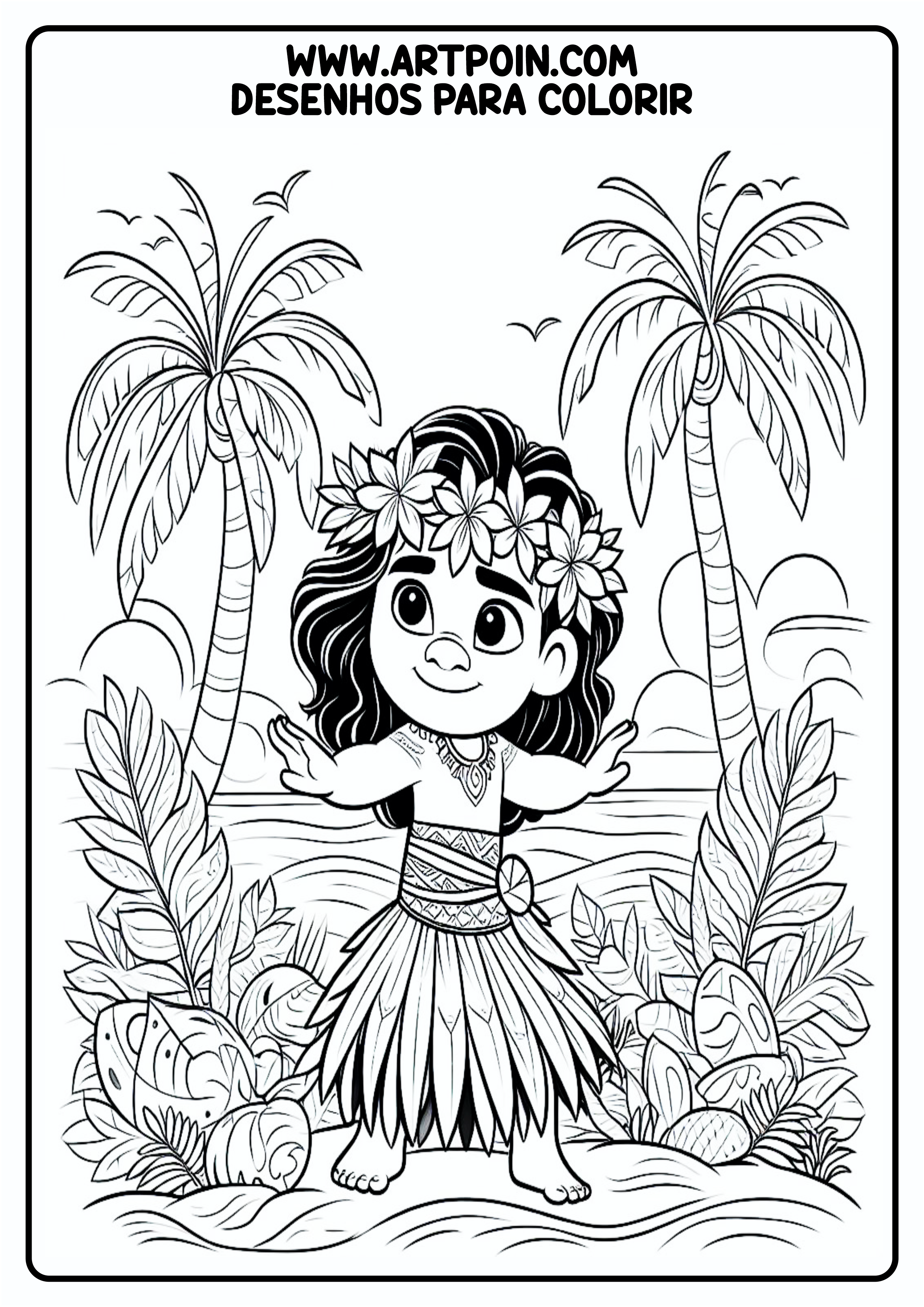 Desenho Disney para colorir personagem Moana pintura atividade Maui png