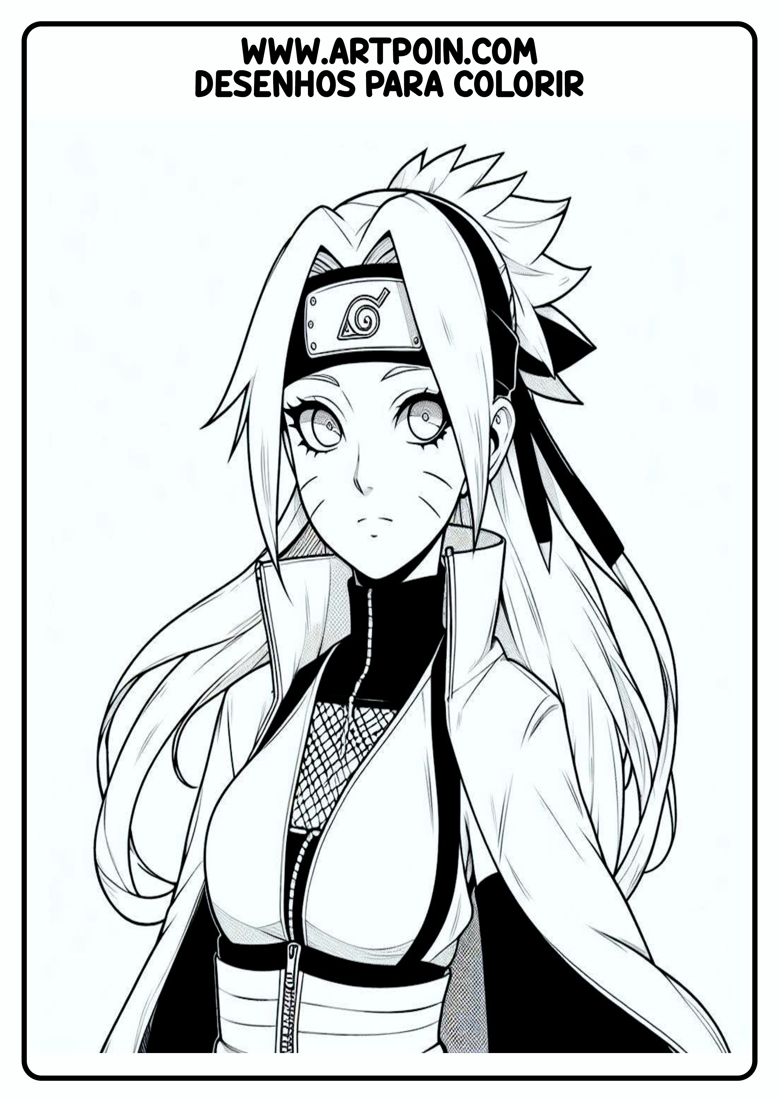 Desenho para colorir Naruto clássico personagem feminina para imprimir png