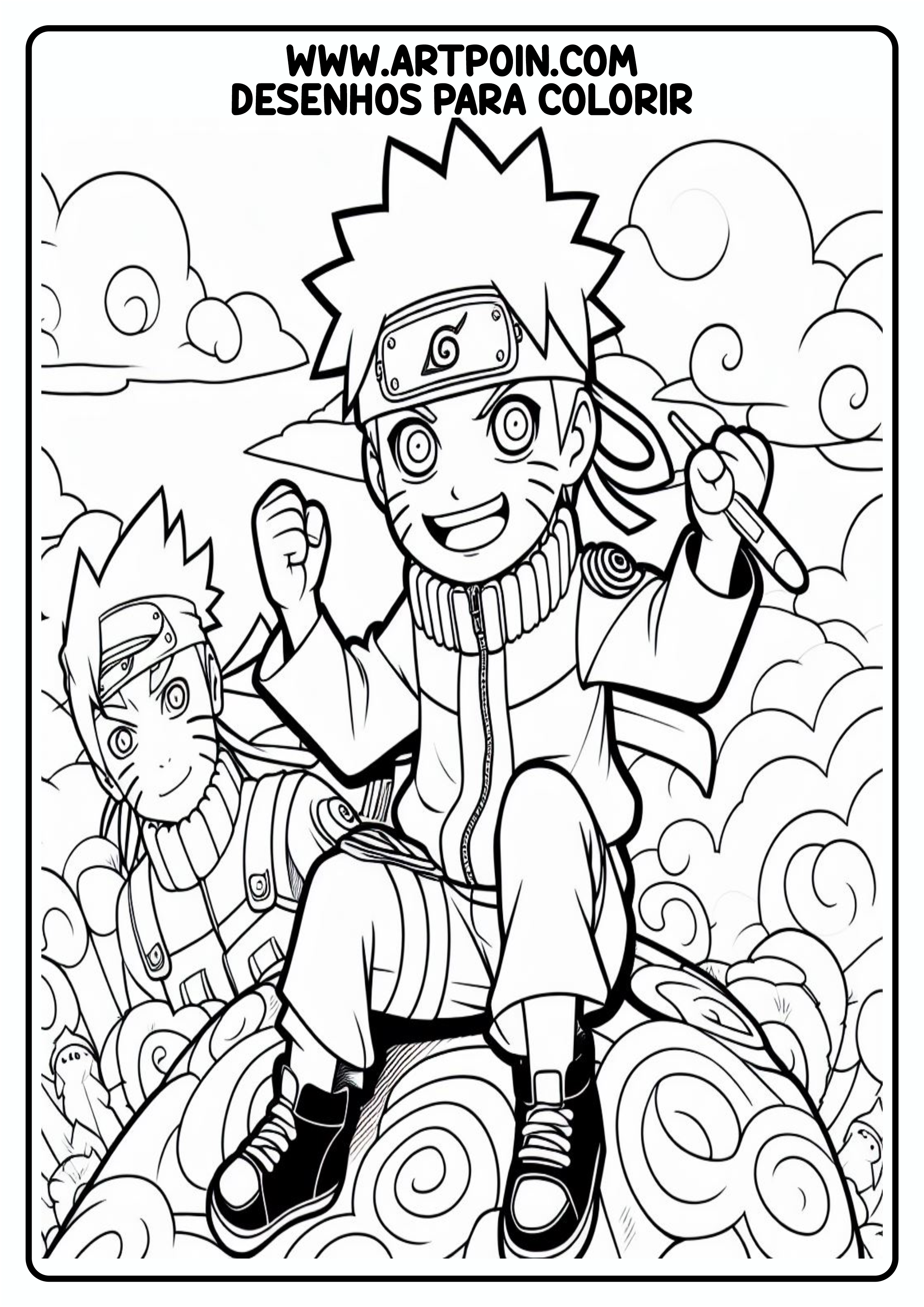 Desenho para colorir Naruto clássico personagem fictício para imprimir ninja infantil cenário png
