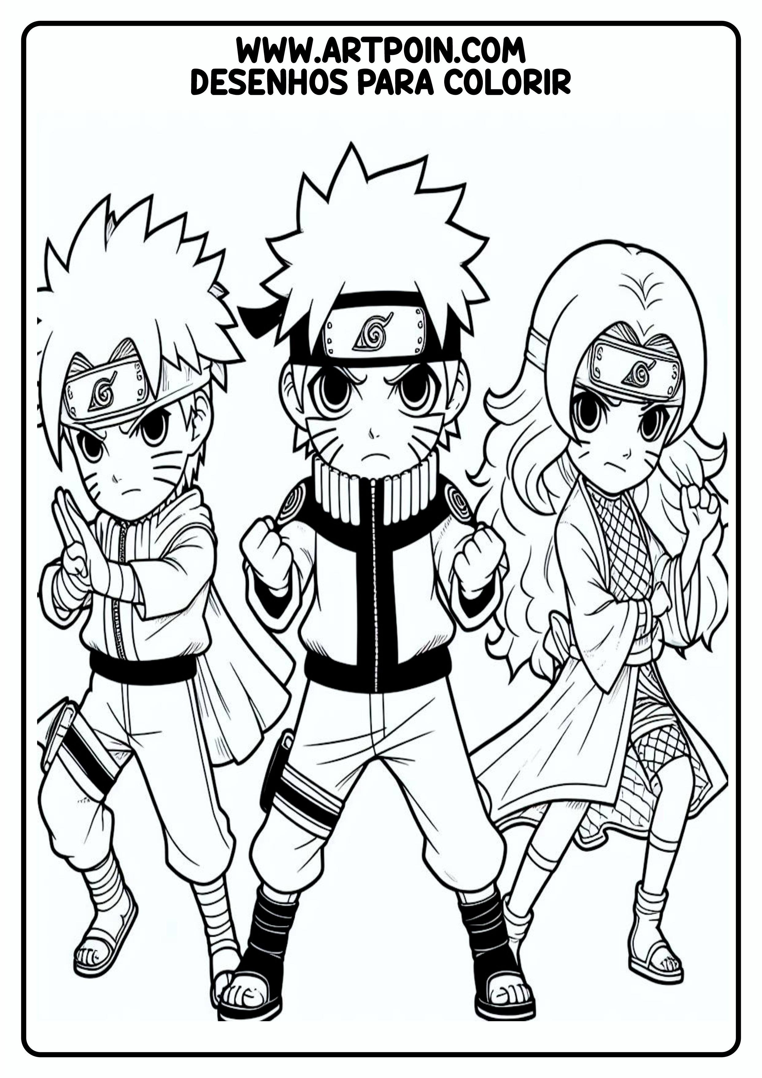 Atividades para crianças Naruto desenho para colorir pronto para imprimir drawing art papelaria ilustração infantil anime png