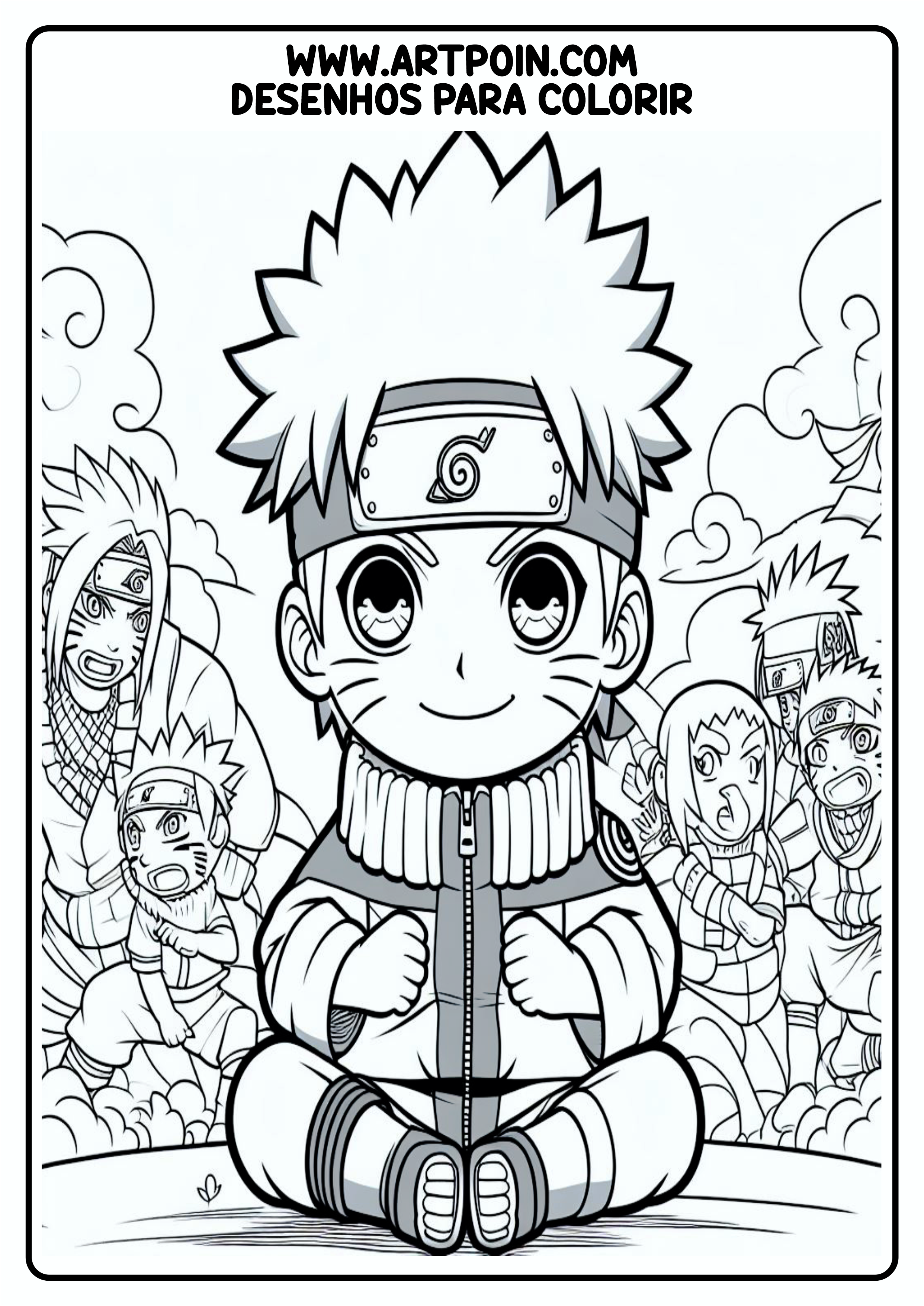 Personagem para colorir Naruto ninja artes gráficas papelaria para imprimir konoha anime png