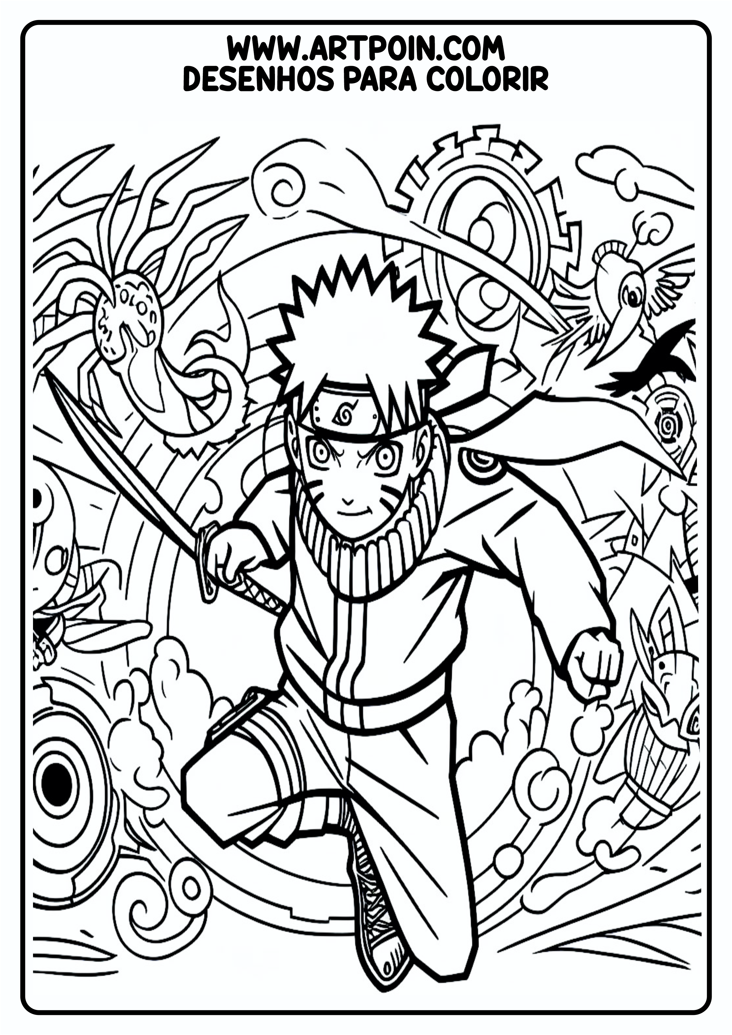 Desenho para colorir Naruto clássico cenário png