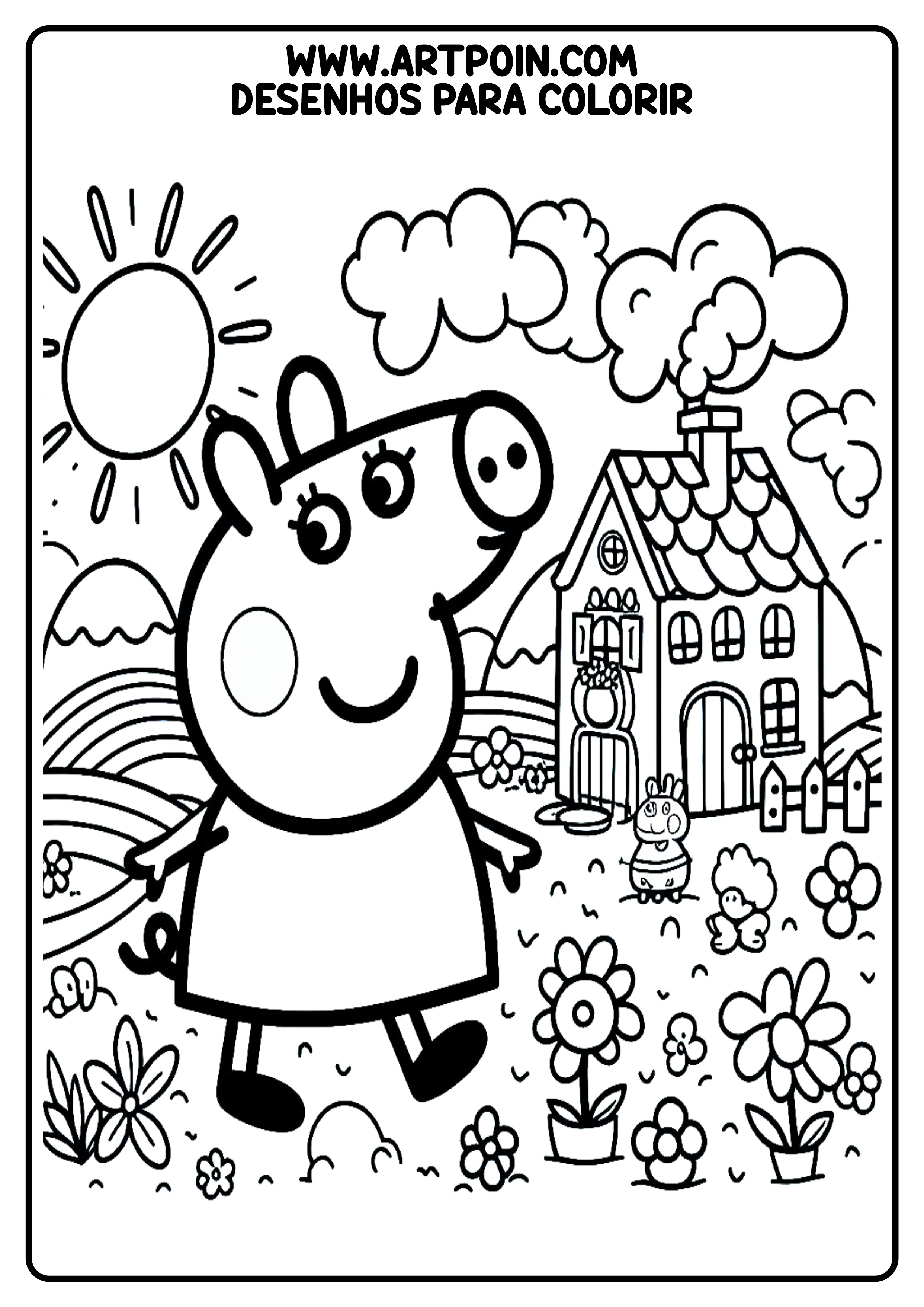 Desenho para colorir Peppa Pig infantil kids atividade escolar png