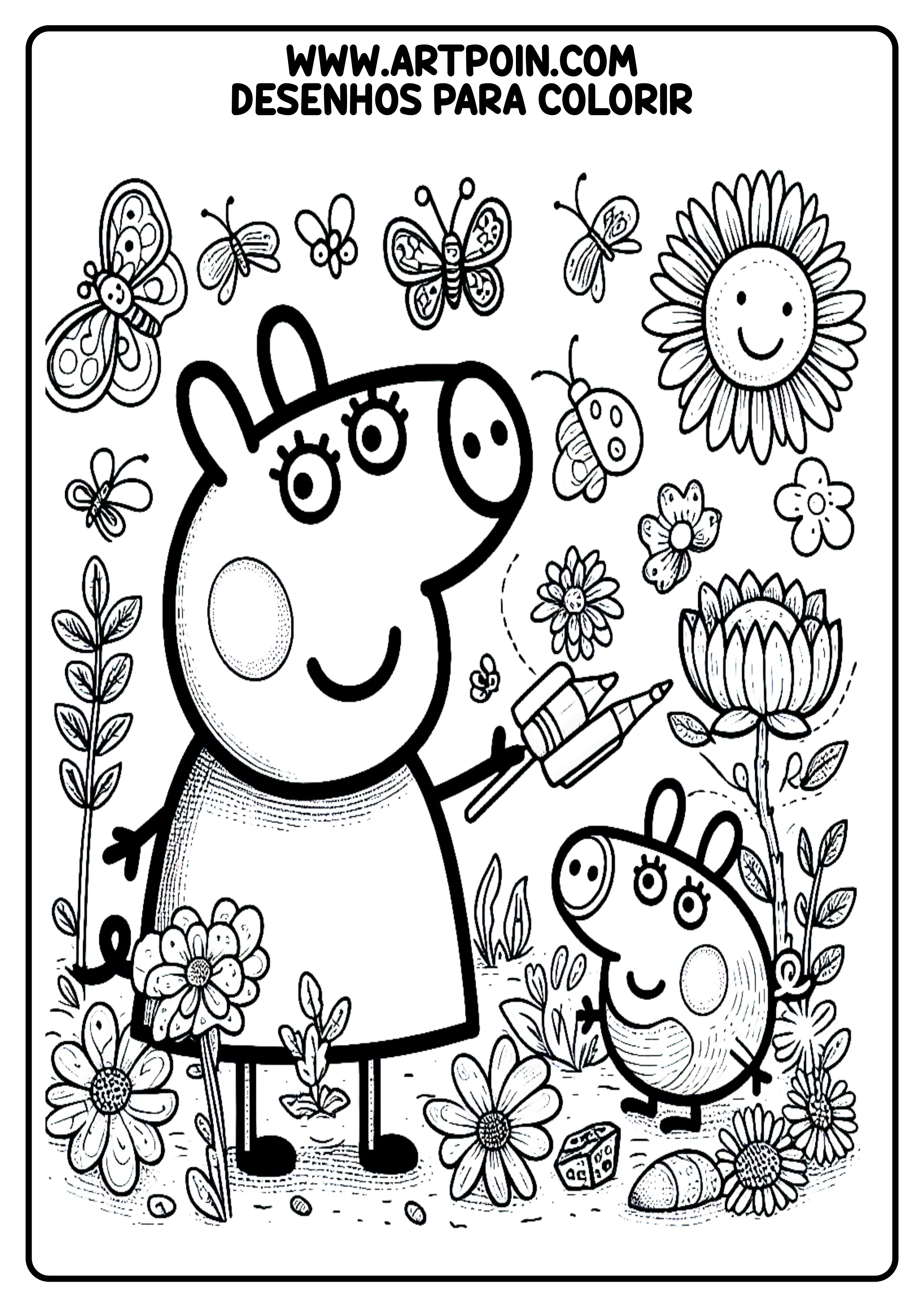 Desenho para colorir Peppa Pig infantil kids atividade escolar para crianças png