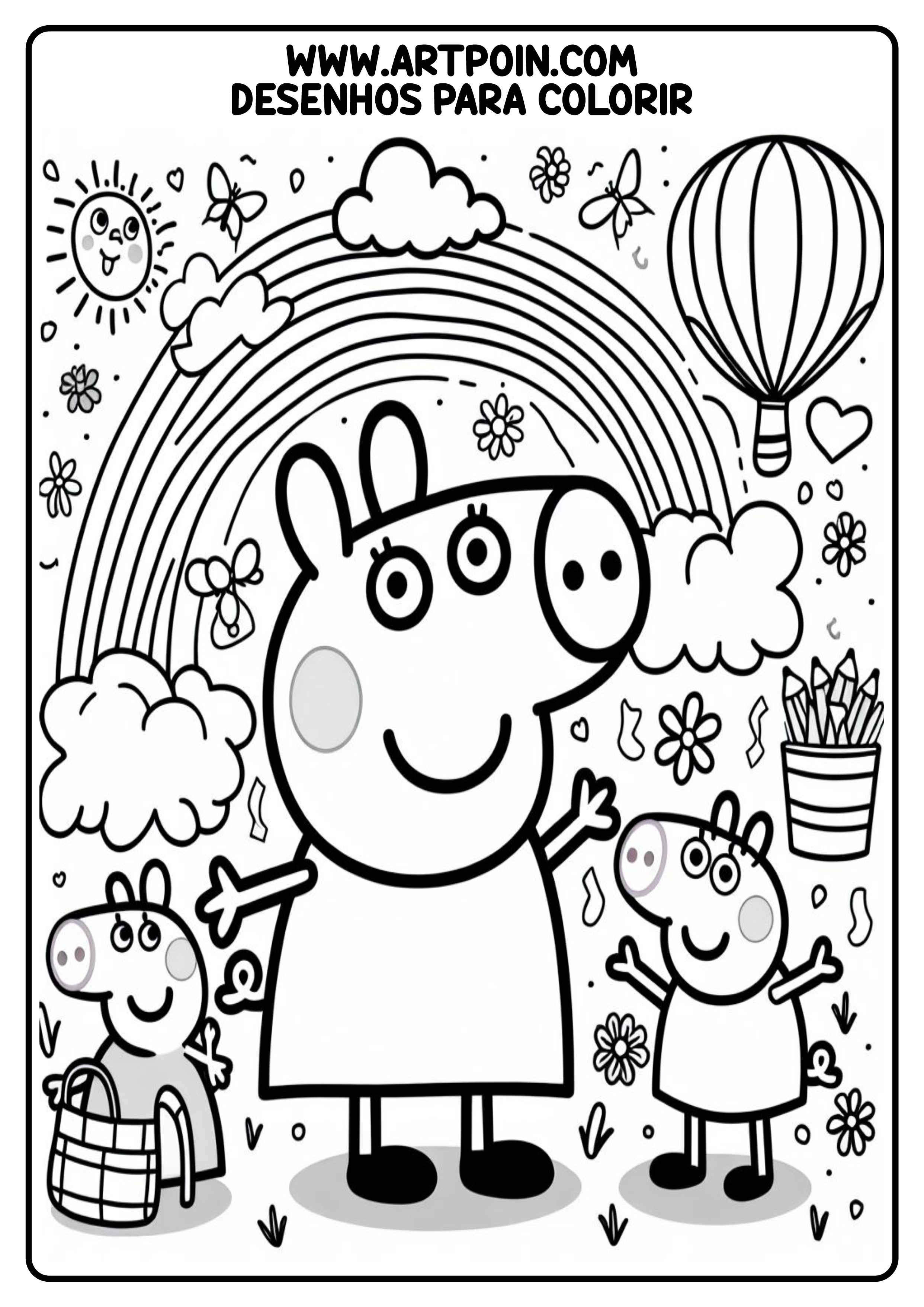 Desenho para colorir Peppa Pig infantil kids atividade escolar para crianças arco-íris png