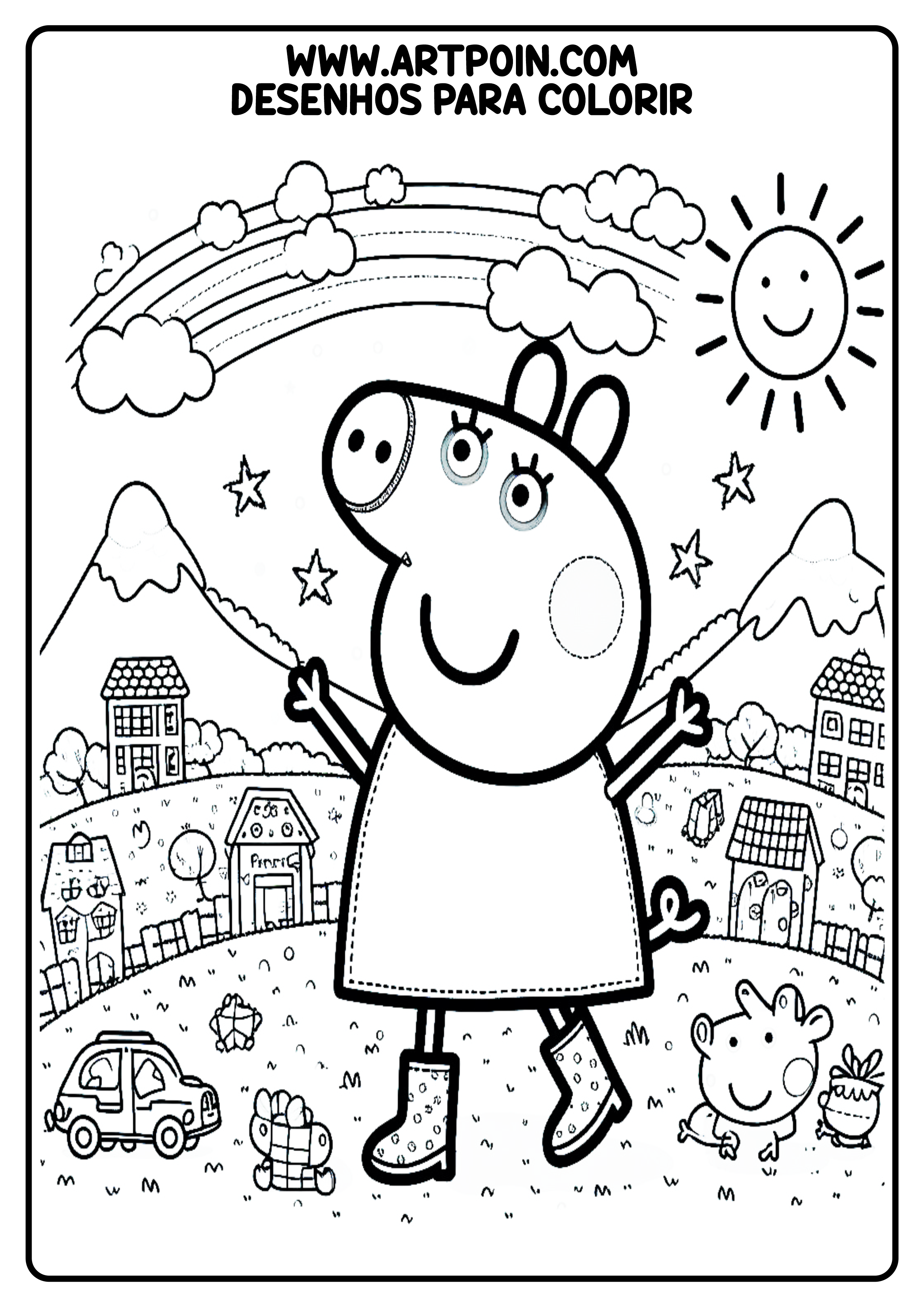 Peppa pig desenho para colorir infantil cenário png