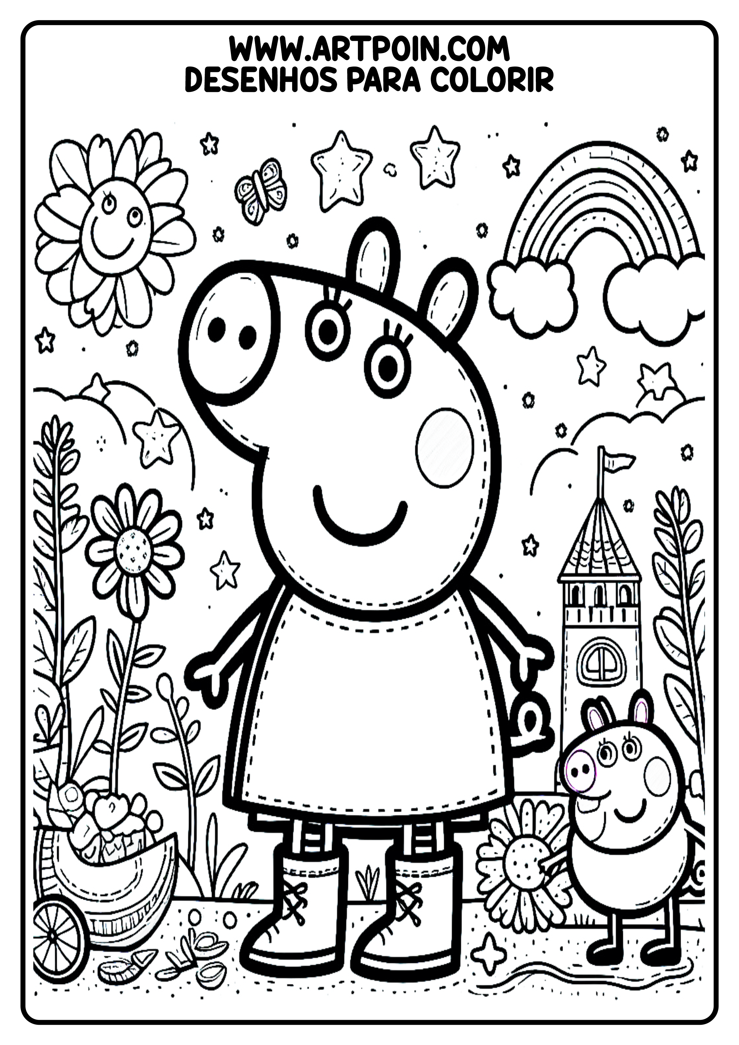 Peppa pig desenho para colorir para crianças kids cenário png