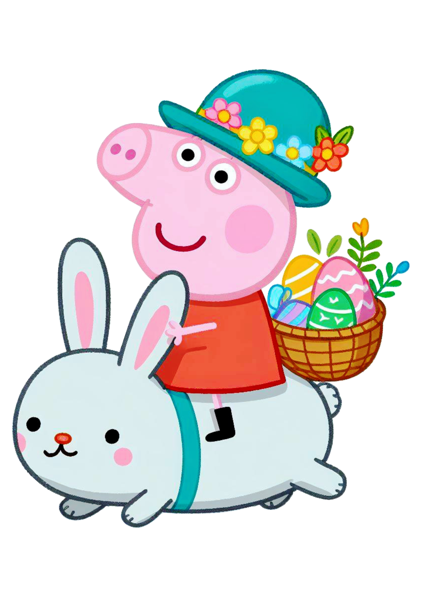 Peppa pig montada em um coelhinho fundo transparente desenho infantil png