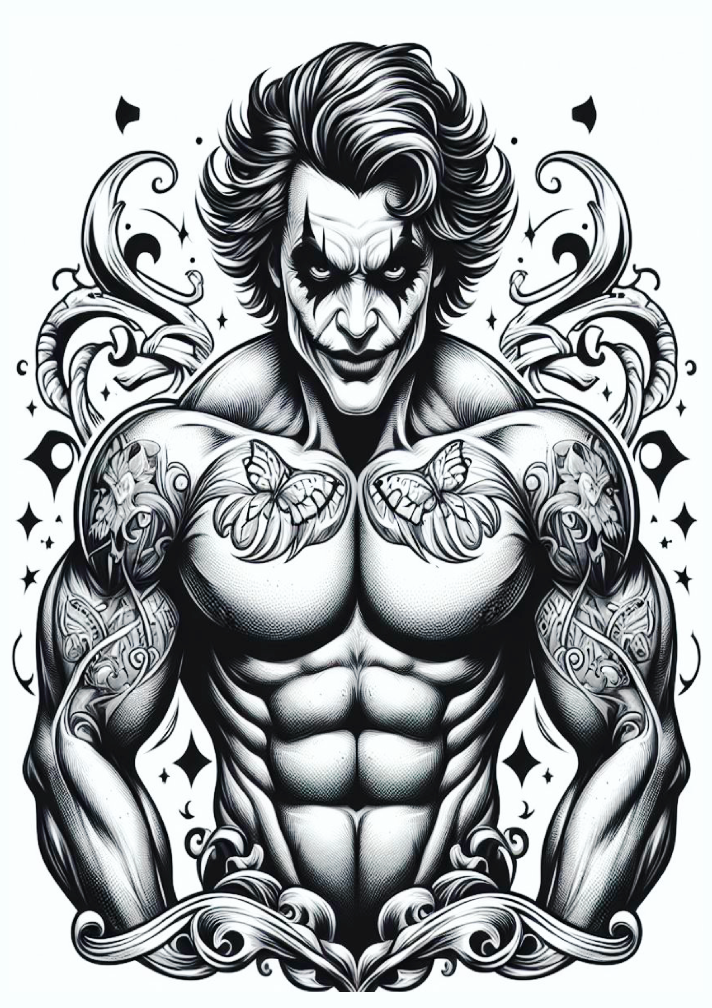 Tatuagem realista colorida Coringa Joker musculação png