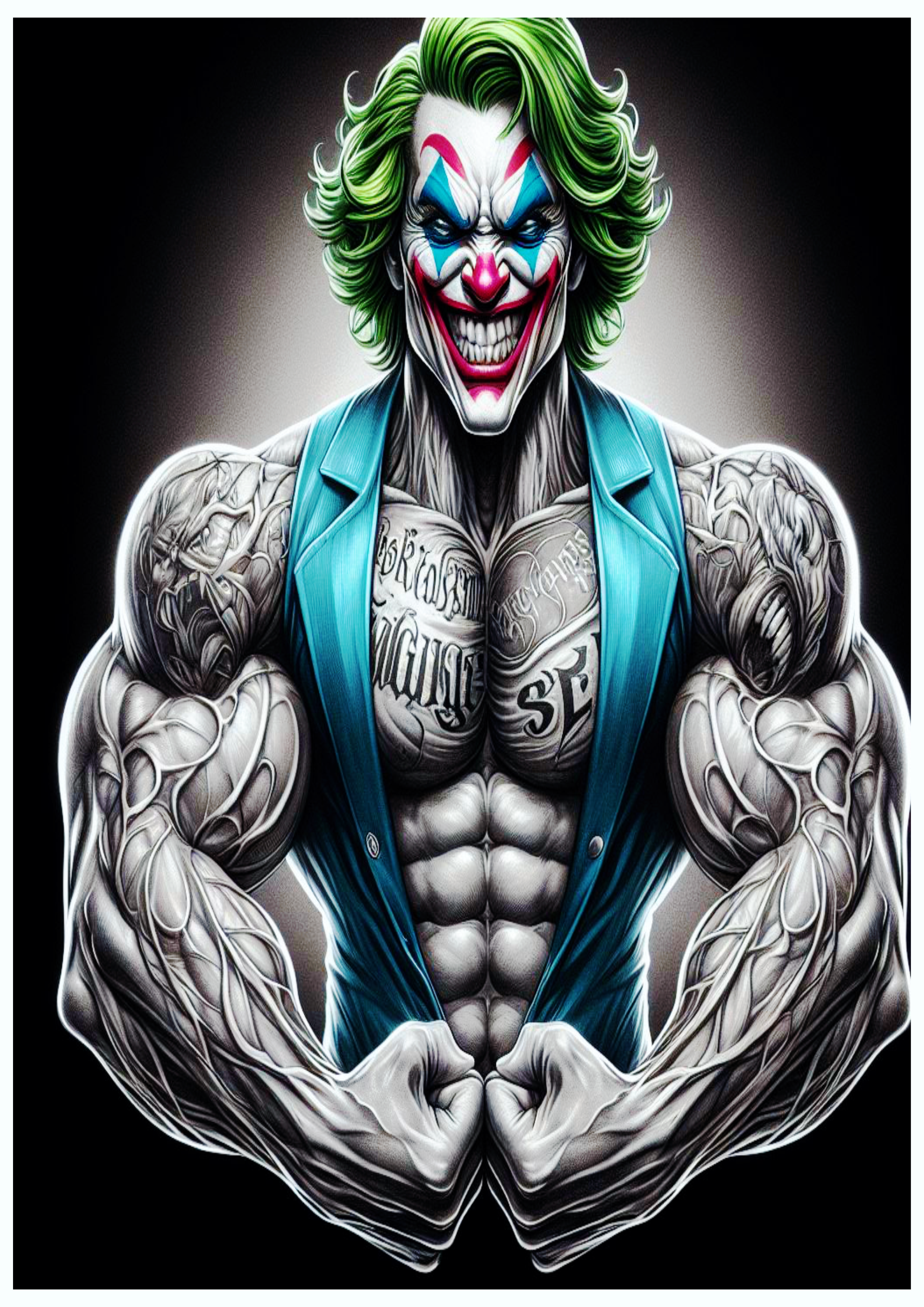 Tatuagem realista colorida Coringa Joker musculação monstro png