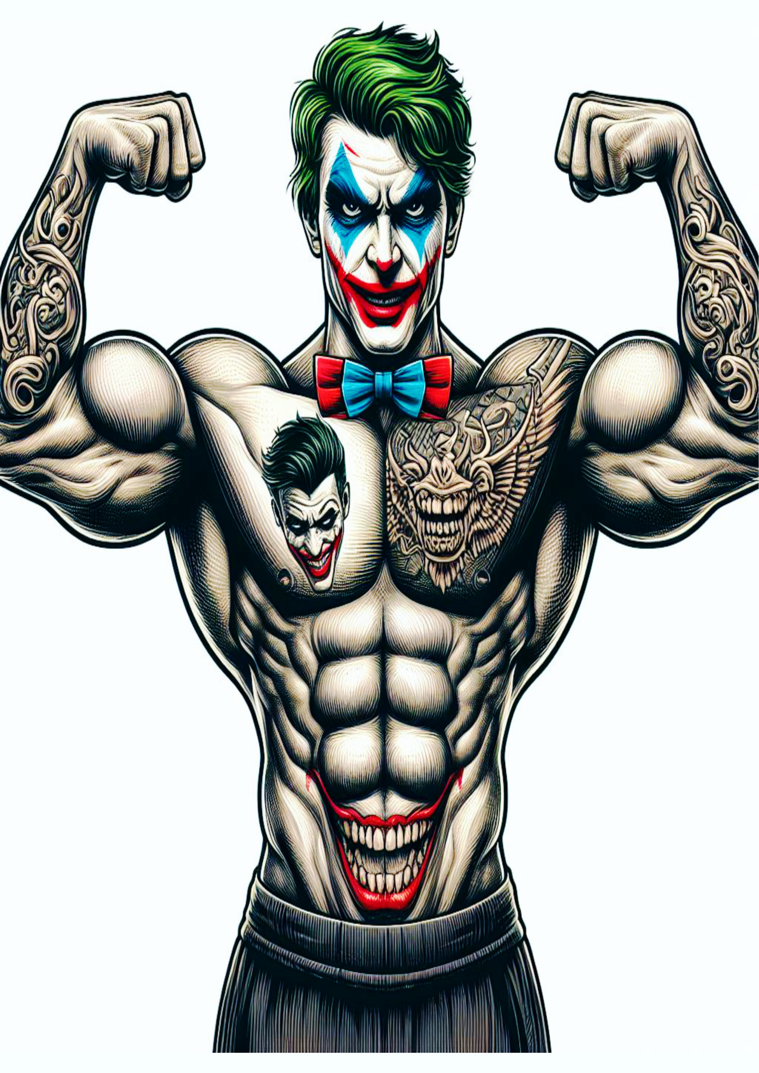 Tatuagem realista colorida Coringa Joker musculação duplo bíceps png