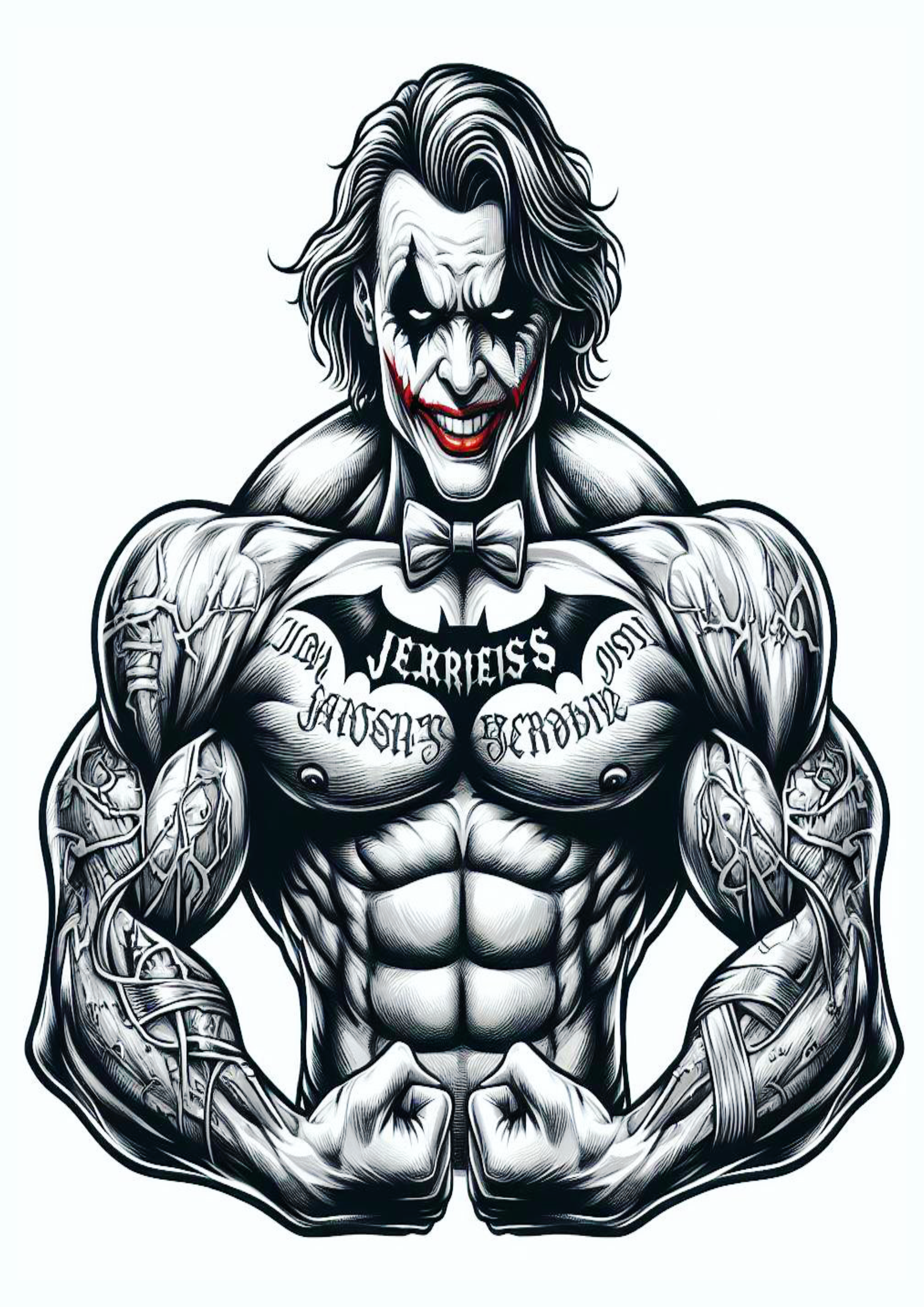 Tatuagem realista colorida Coringa Joker musculação duplo bíceps inimigo do batman png