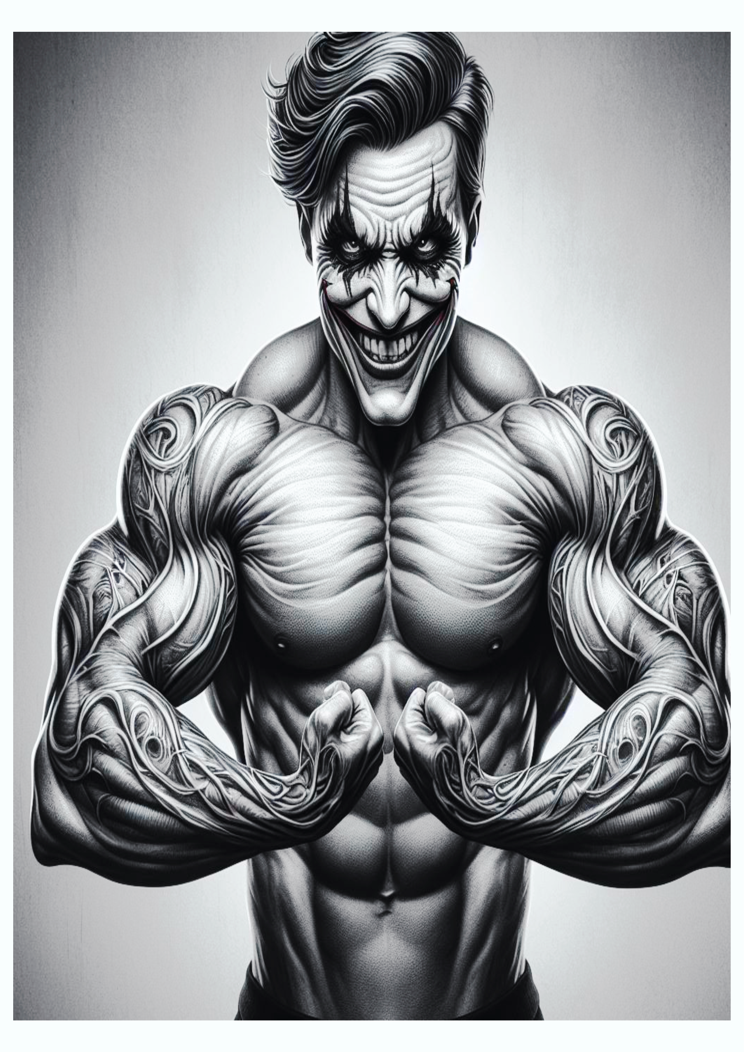 Tatuagem realista colorida Coringa Joker maromba duplo bíceps inimigo do batman png