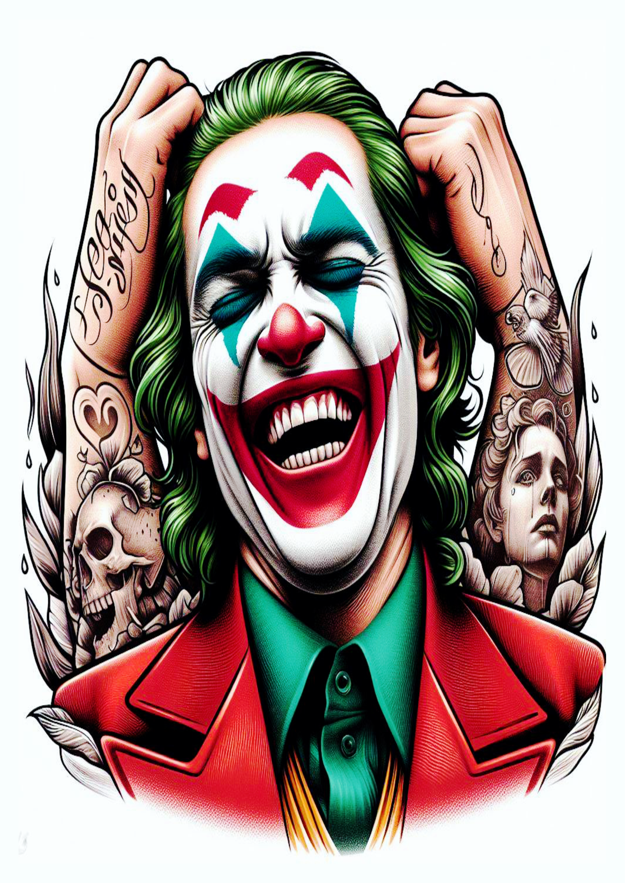 Desenho realista para tatuagem colorida Joker Coringa joaquin phoenix png
