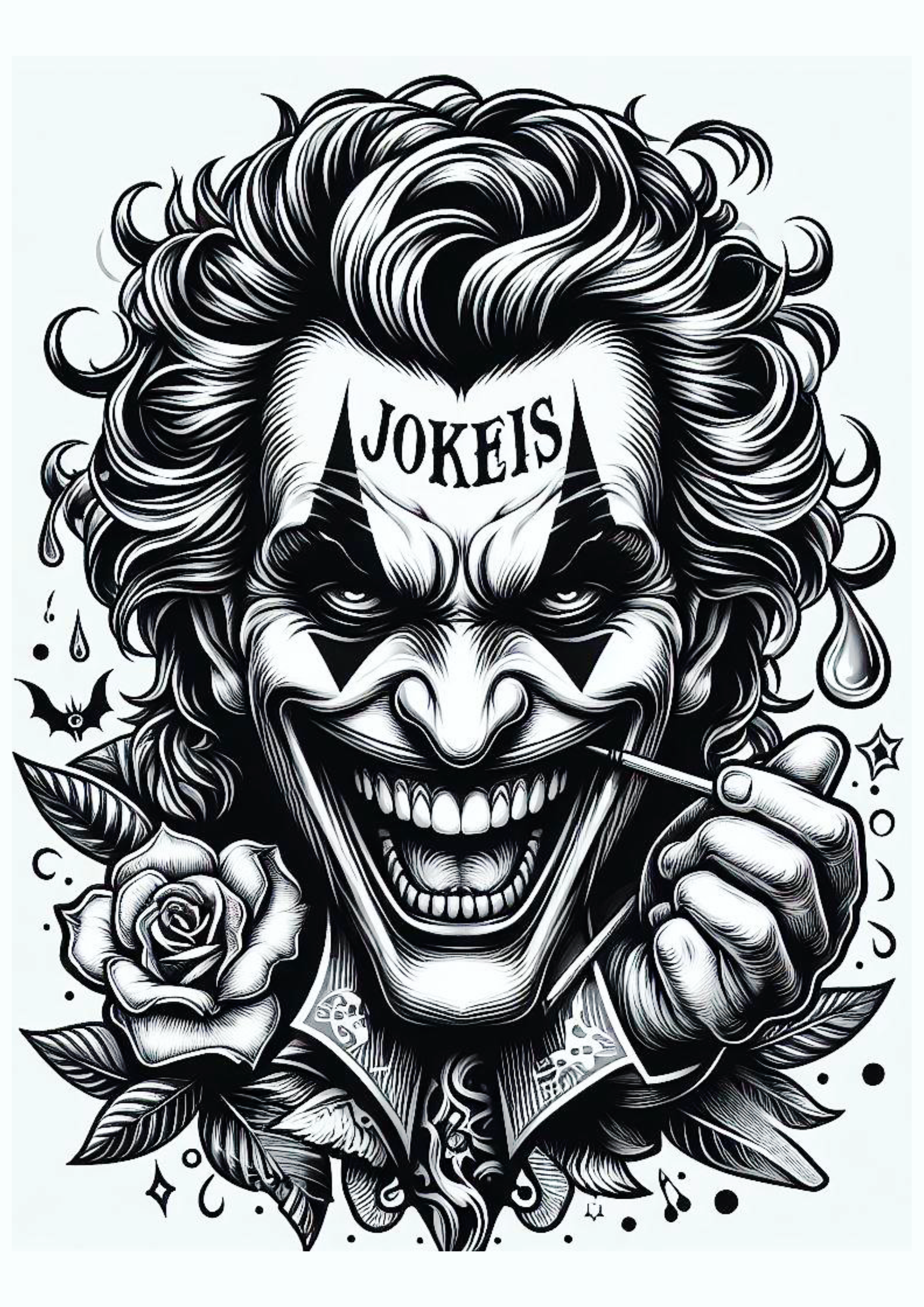 Desenho realista para tatuagem Joker Coringa joaquin risada macabra png