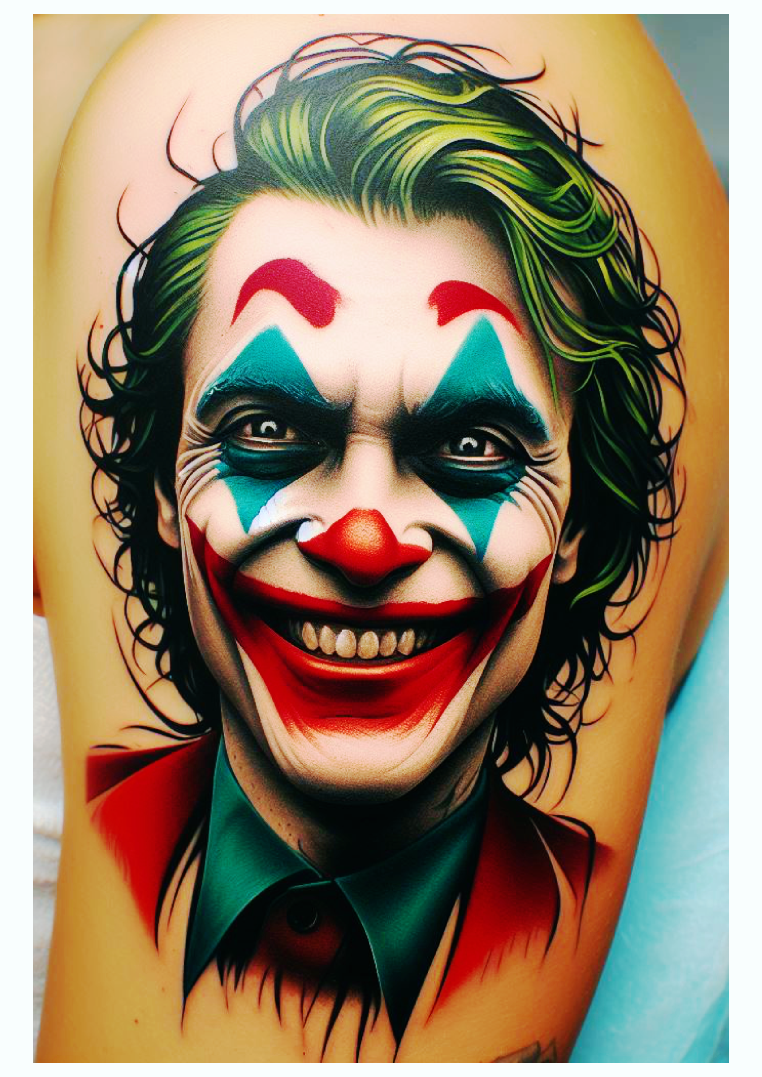 Desenho realista para tatuagem no braço colorida Joker Coringa png