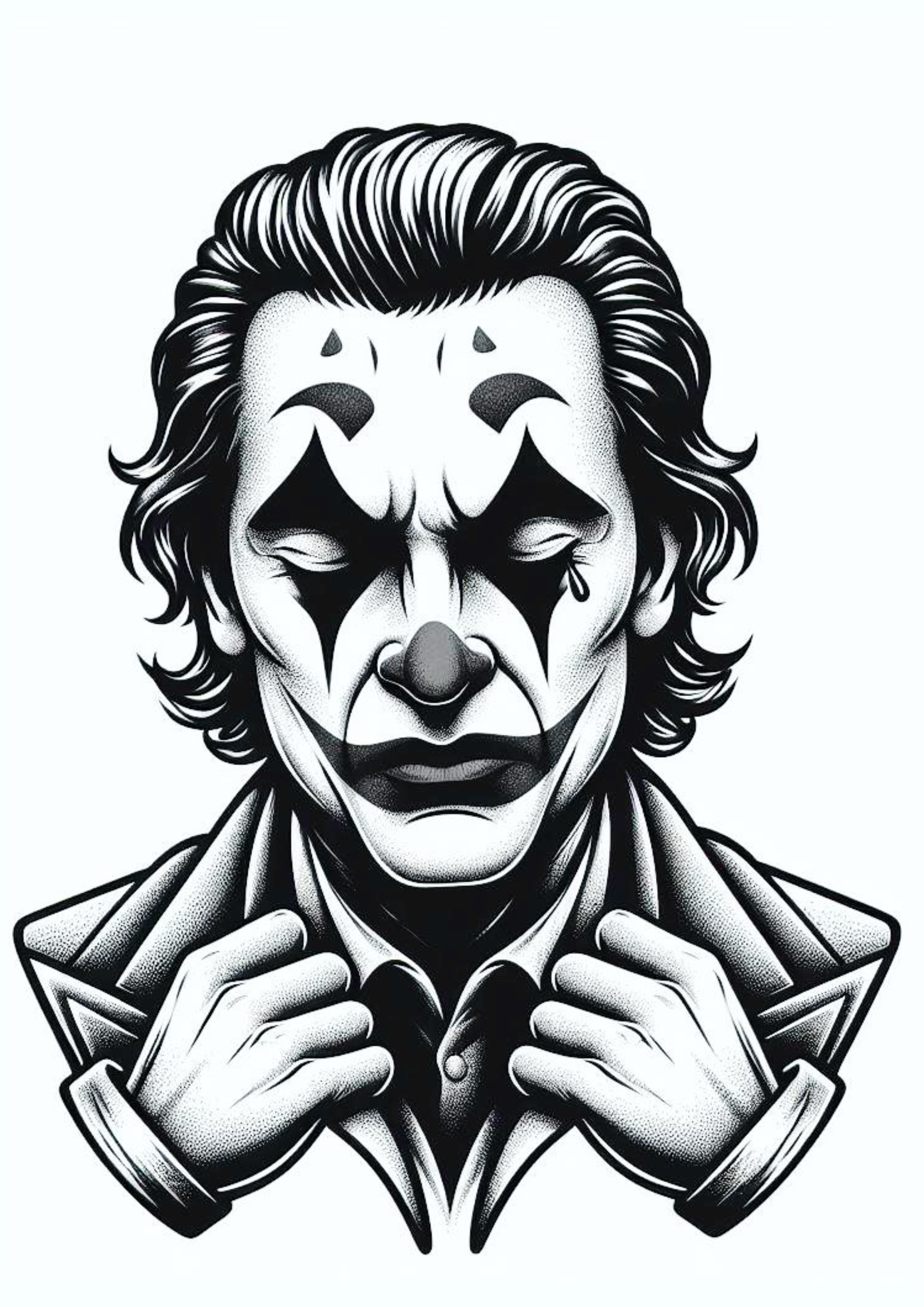 Desenho realista para tatuagem monocromática Joker Coringa sério png
