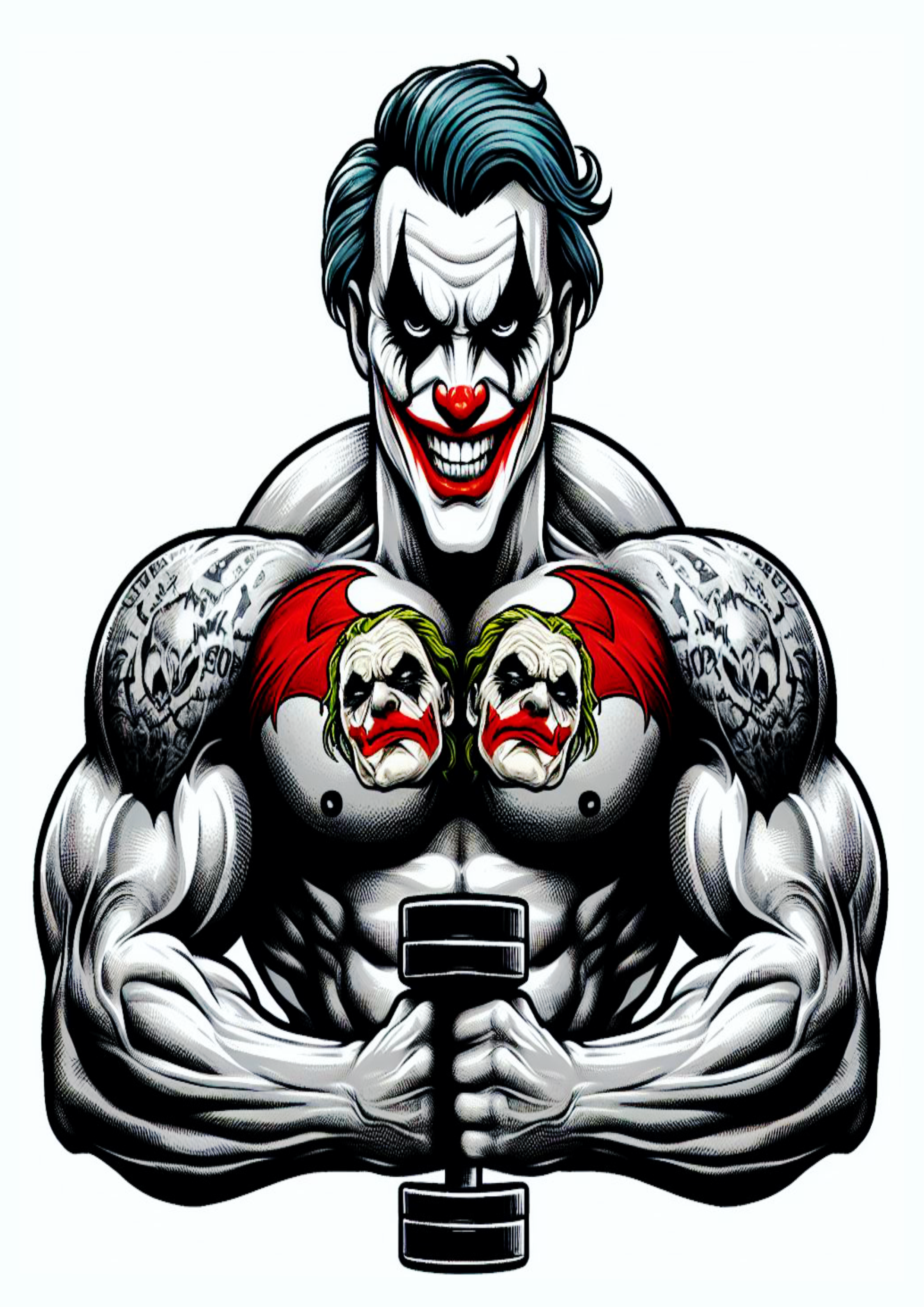 Desenho realista para tatuagem colorida Joker Coringa musculoso png