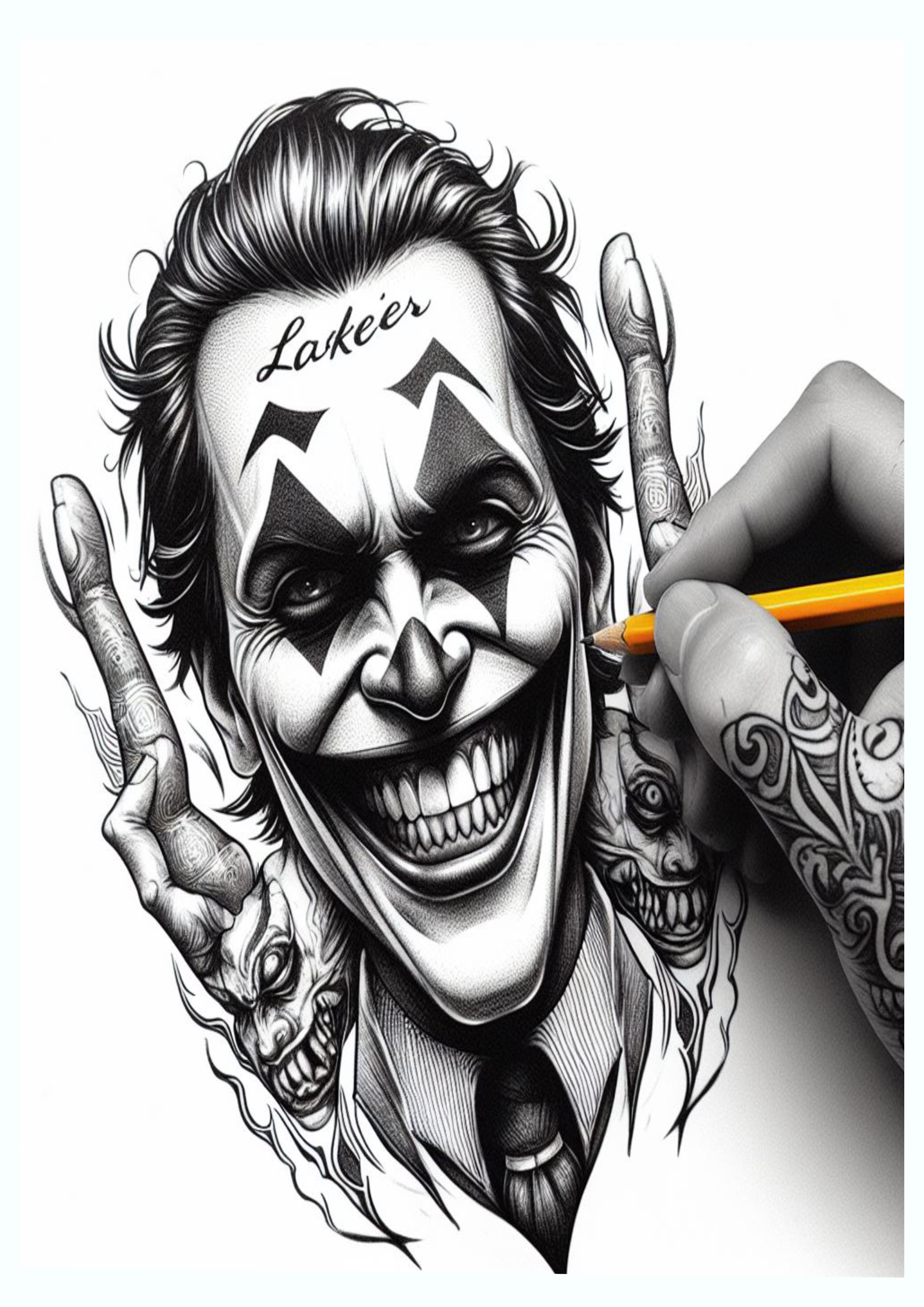 Coringa Joker tatuagem realista desenho feito a mão png