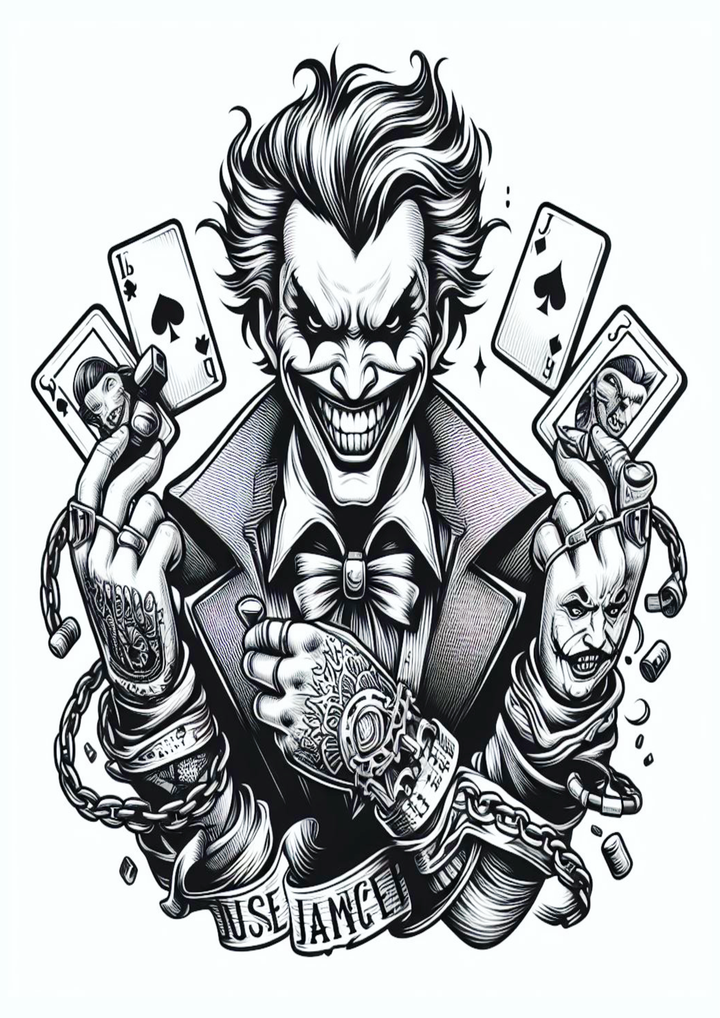 Coringa Joker tatuagem realista macabra desenho feito a mão png