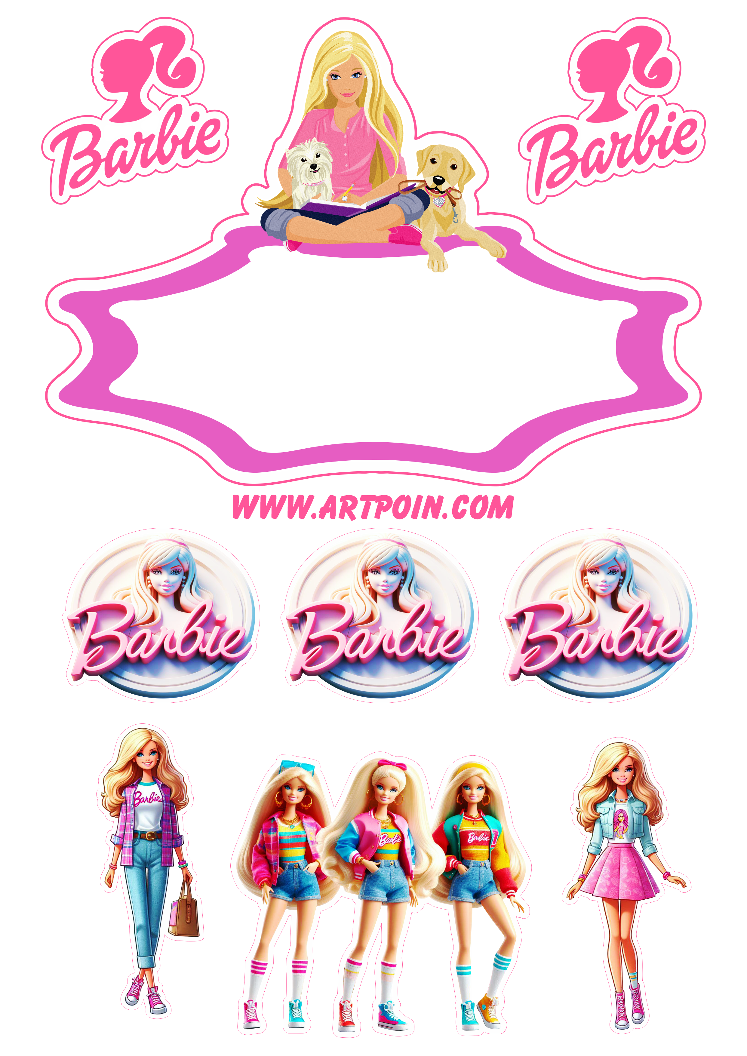 Topo de bolo Barbie Adolescente festa infantil rosa menina png