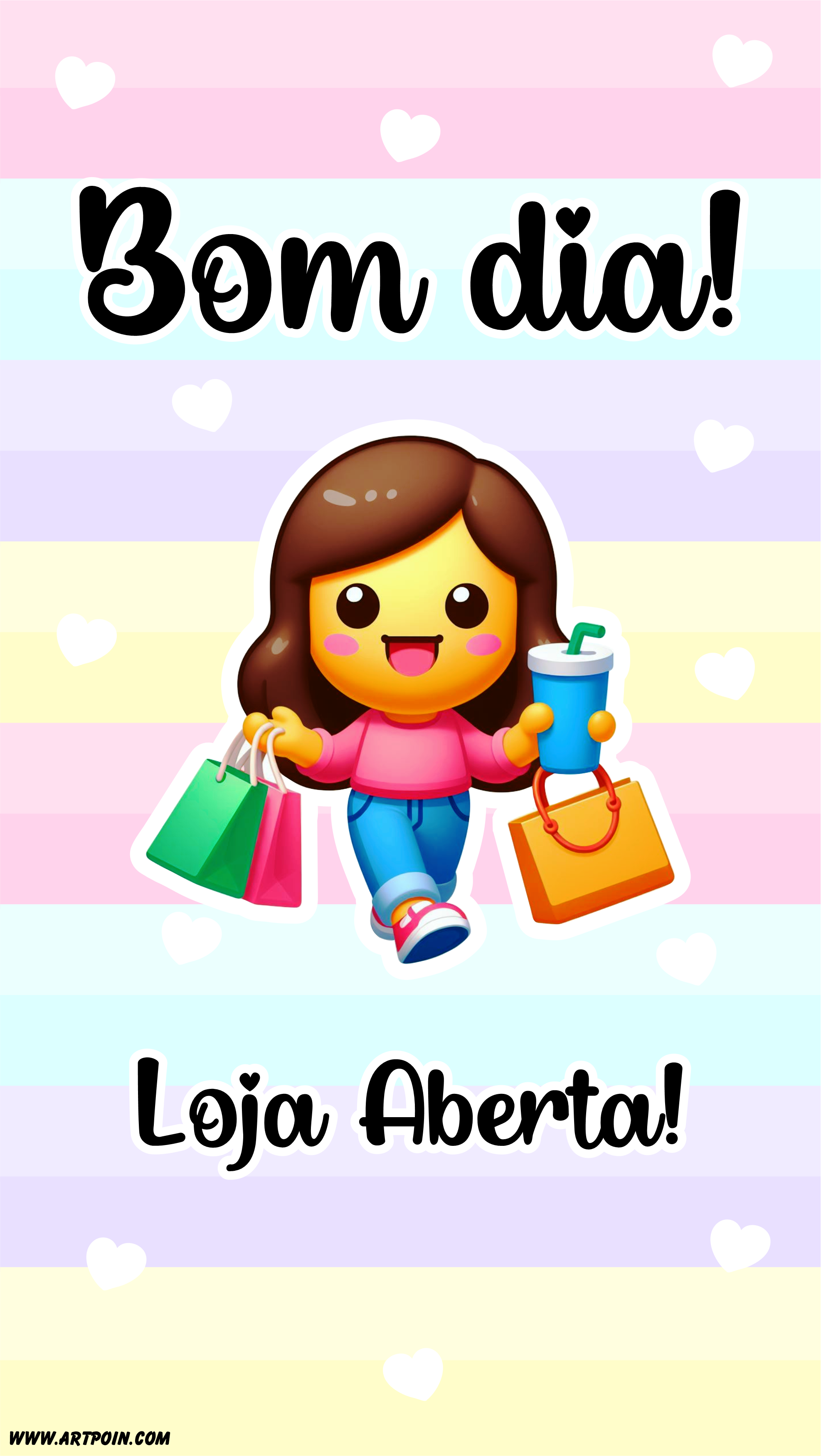 Arte para lojinha online Bom dia loja aberta emojis compras shopping png
