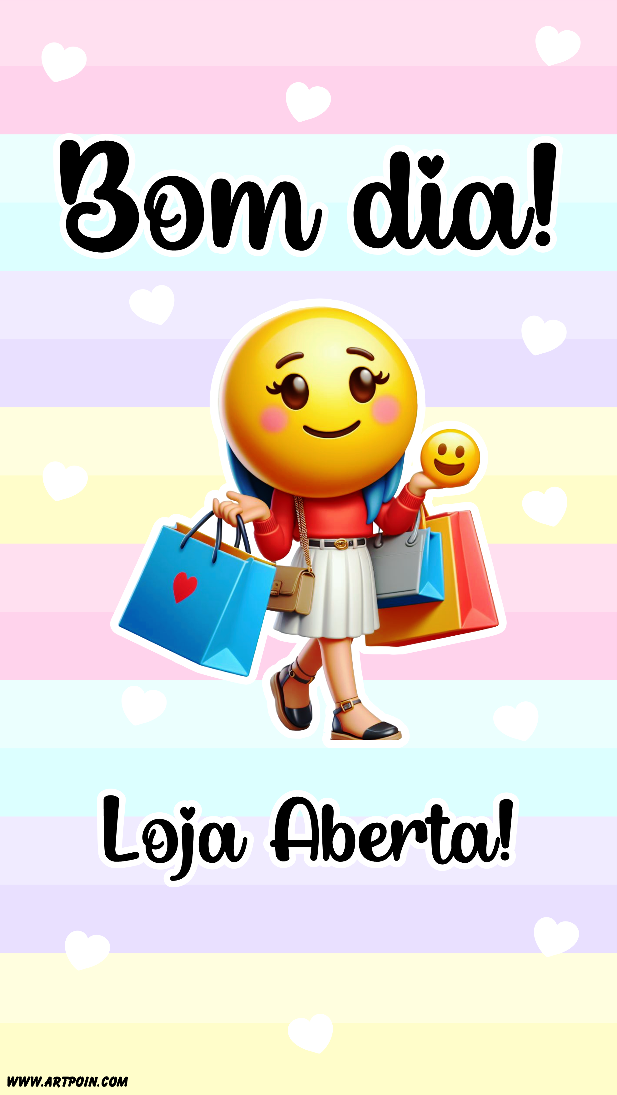 Arte para lojinha online Bom dia loja aberta emojis compras shopping free designer png
