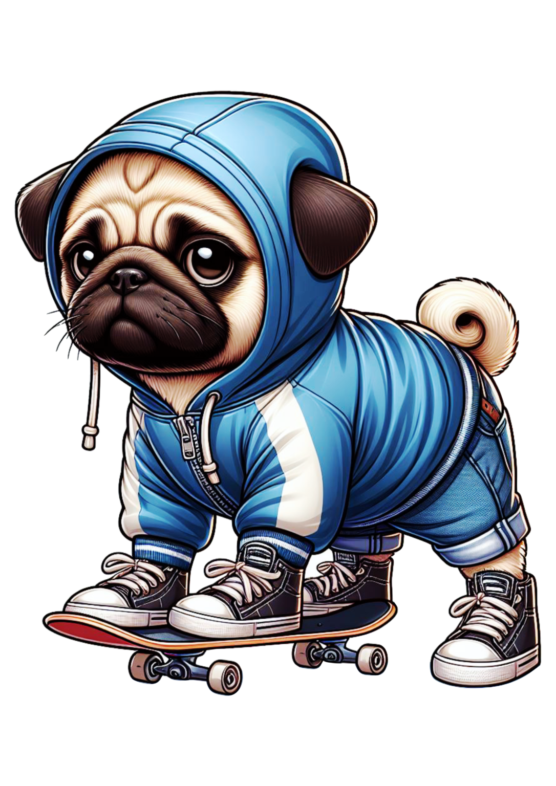 Cachorro raça Pug andando de skate png