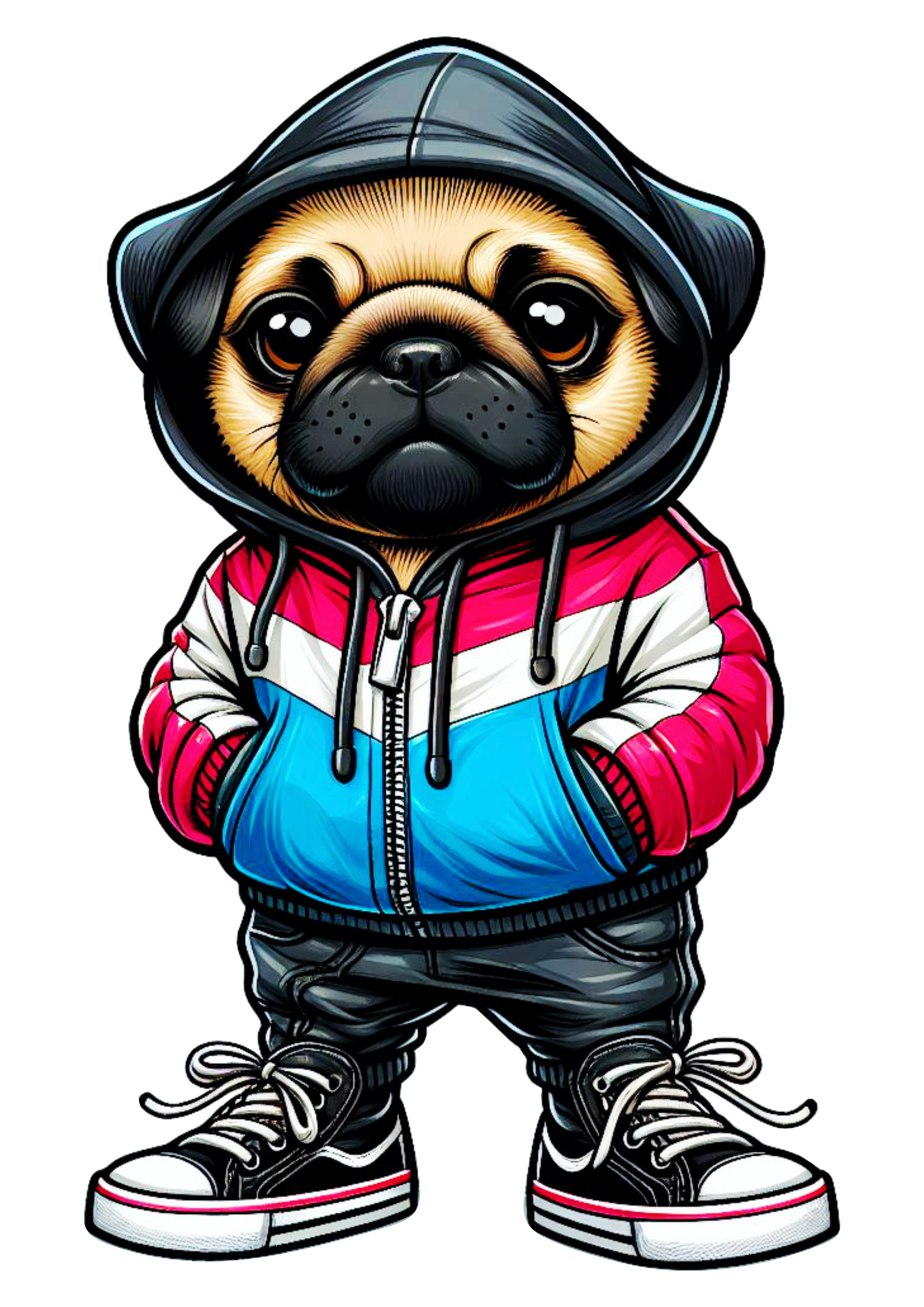 Cachorro raça Pug pet jaqueta tênis imagem fundo transparente estilo png