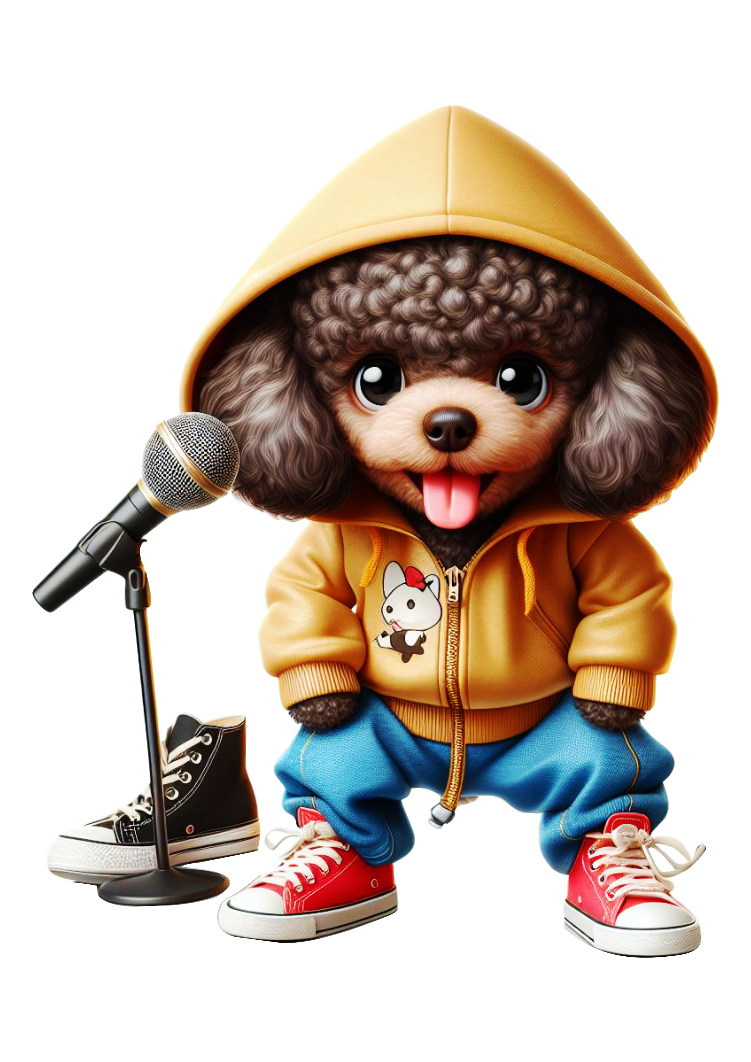 Cachorrinho poodle cantando rap desenho infantil pet fofinho marrom png