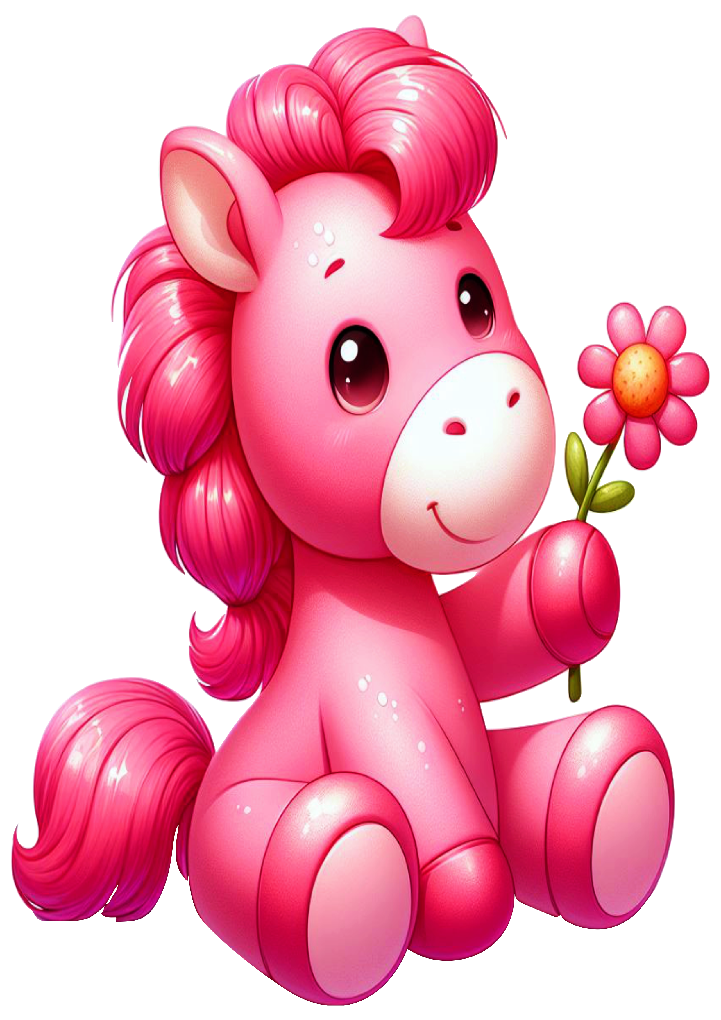 Cavalinho rosa segurando uma flor png
