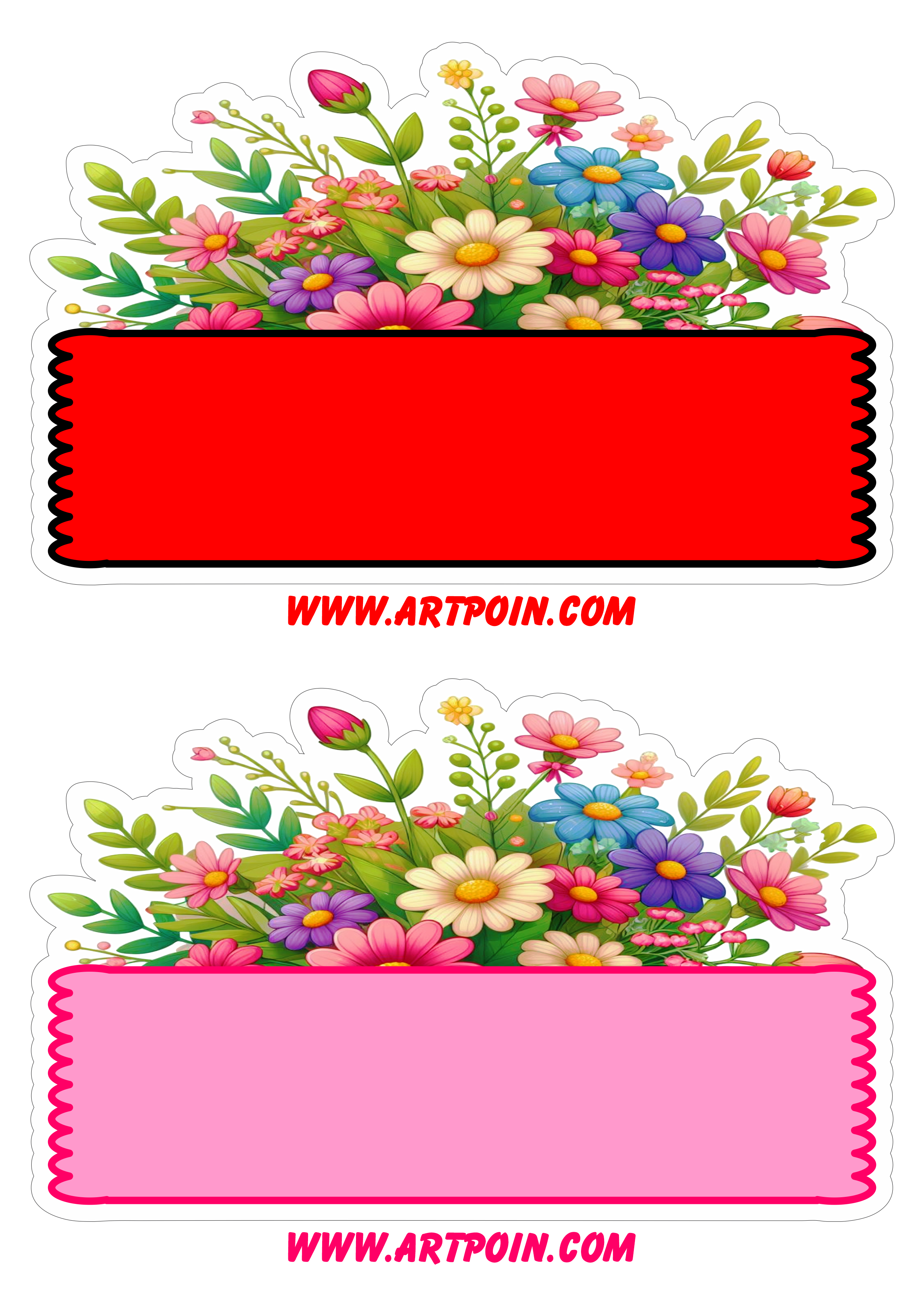 Dia das mães topo de bolo florido vermelho e rosa decoração papelaria png