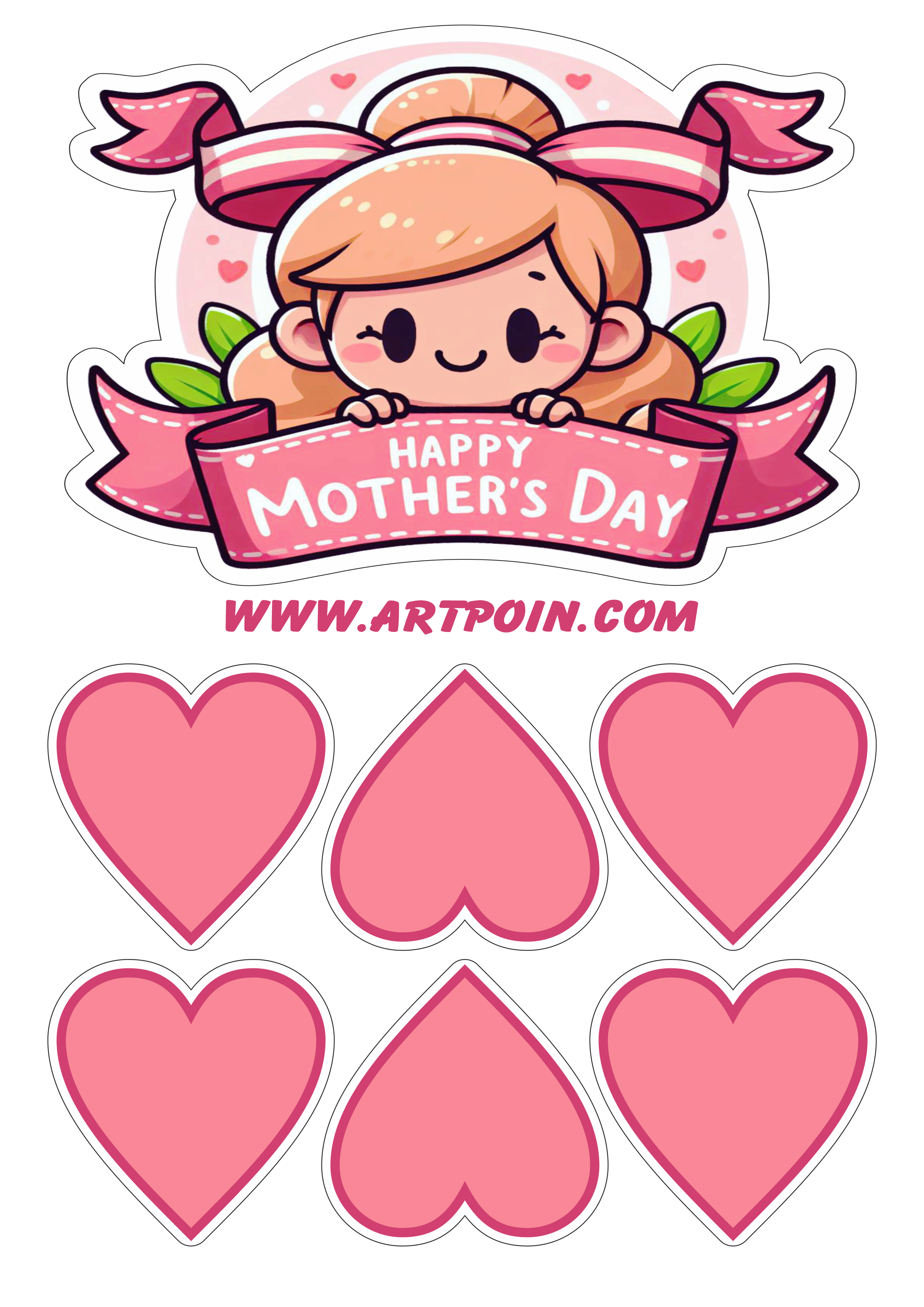 Happy mother’s day topper cake pink decoration fets cute hearts png