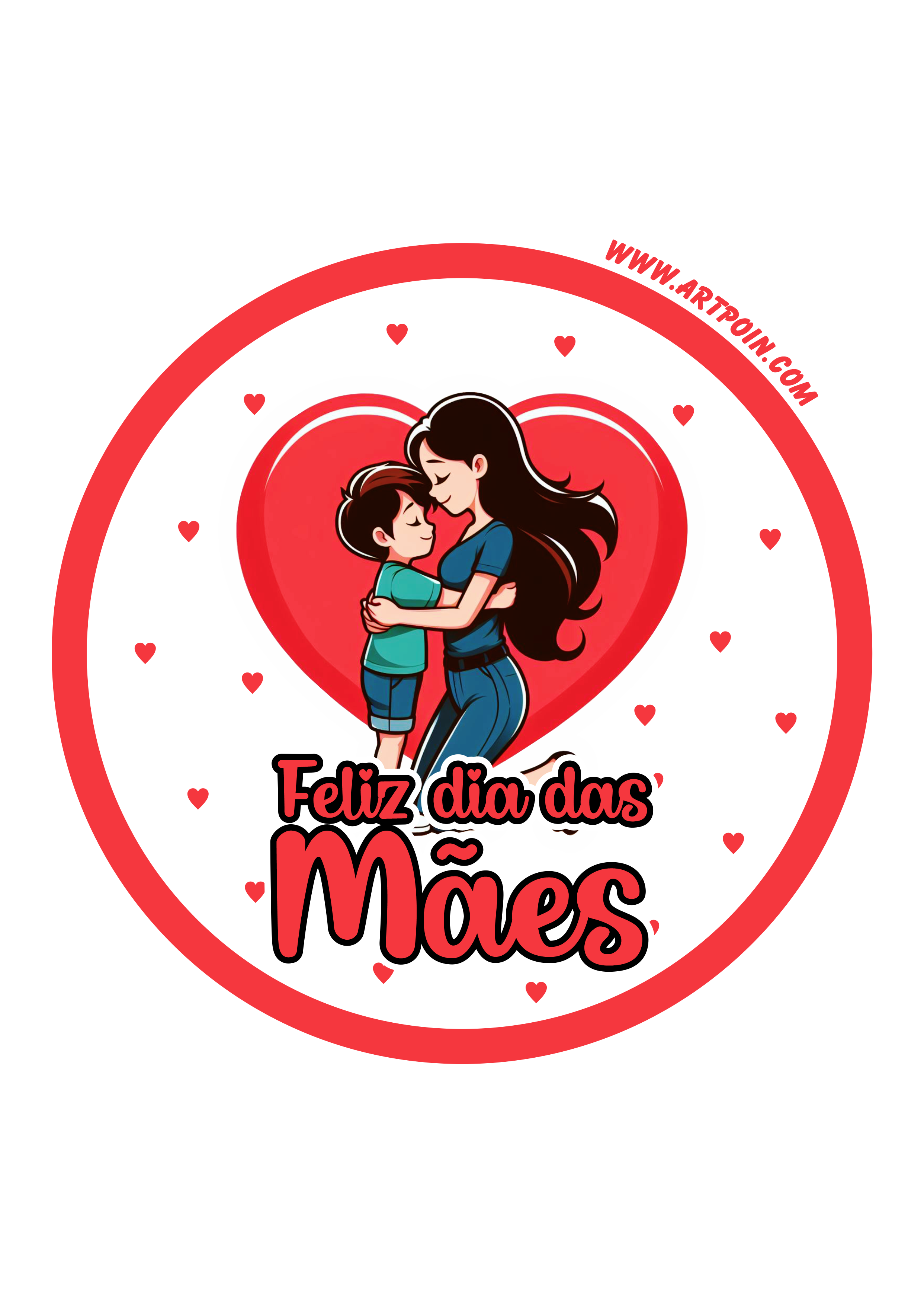Feliz dia das mães adesivo redondo tag sticker corações para imprimir png