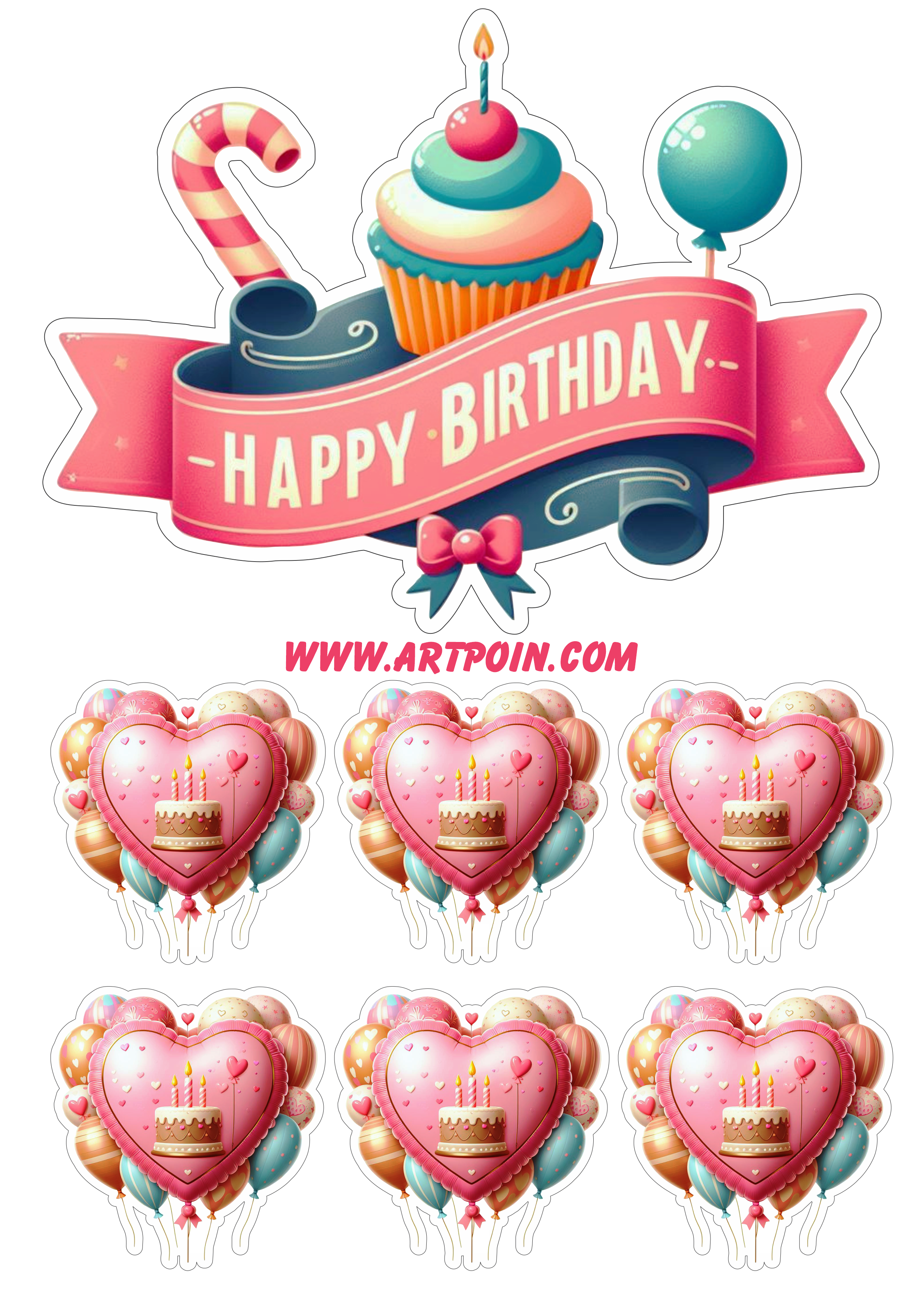 Happy birthday topo de bolo para festa de aniversário png