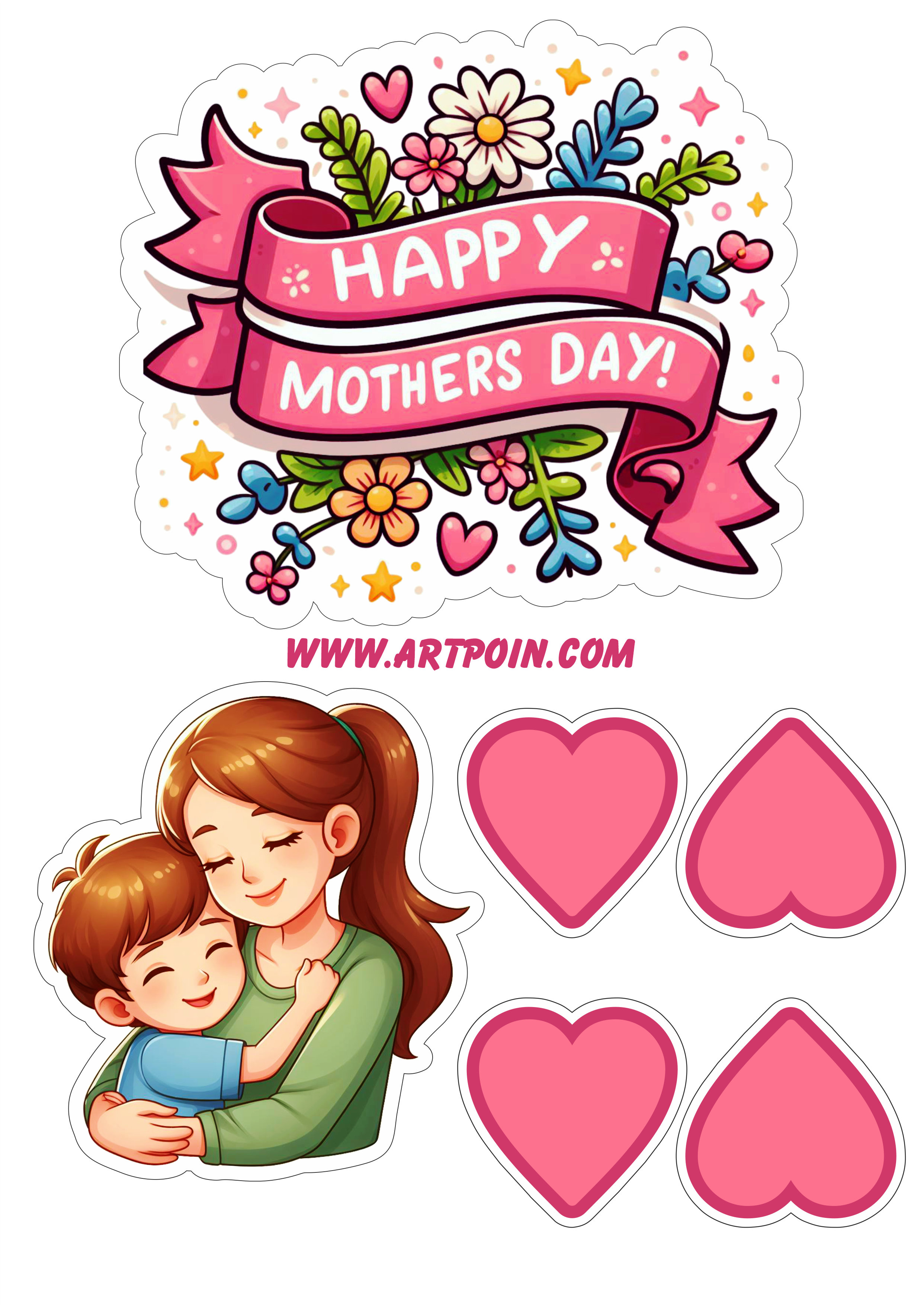 Happy mother’s day topper cake pink heart png