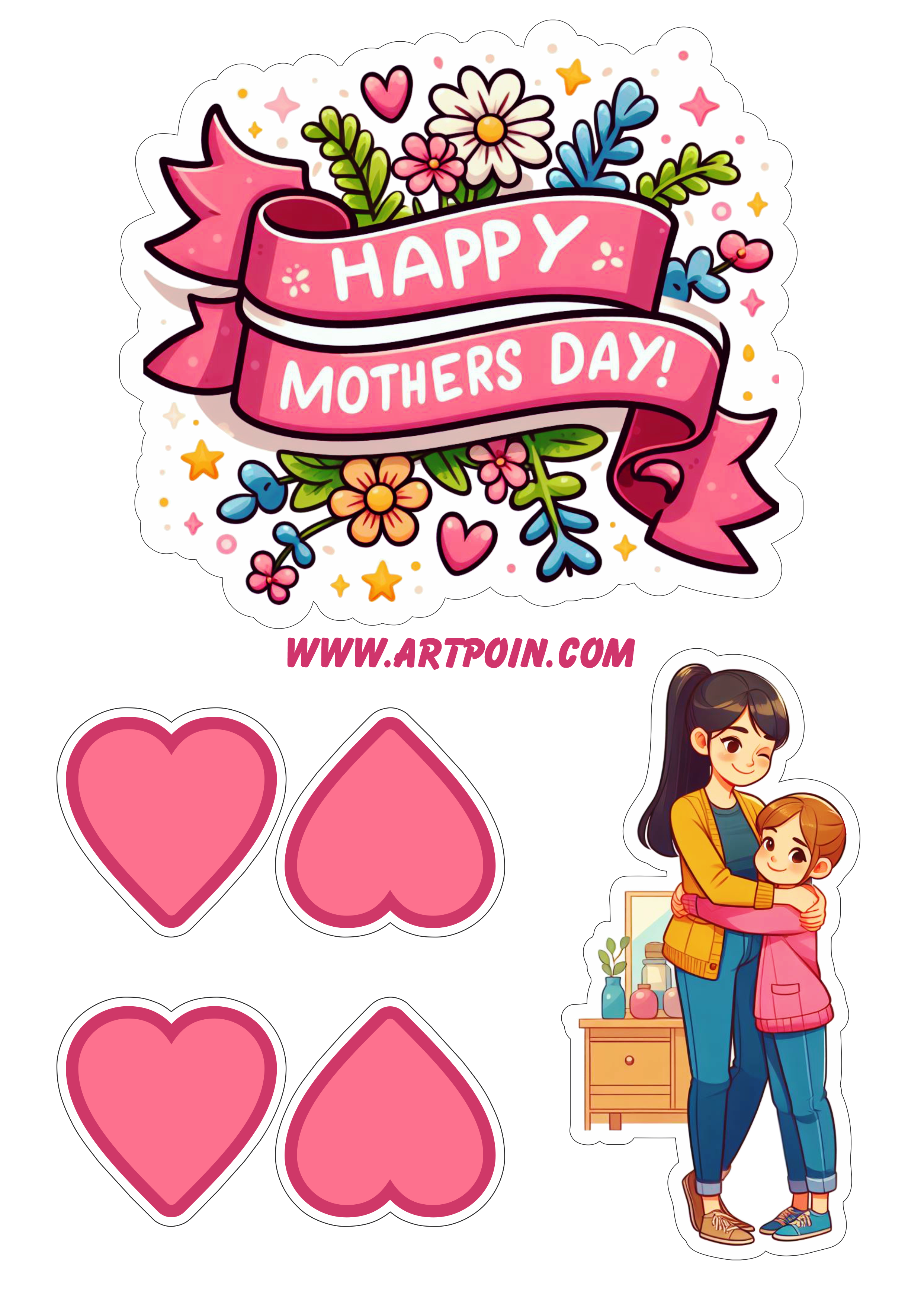 Happy mother’s day topper cake pink decoration fets png