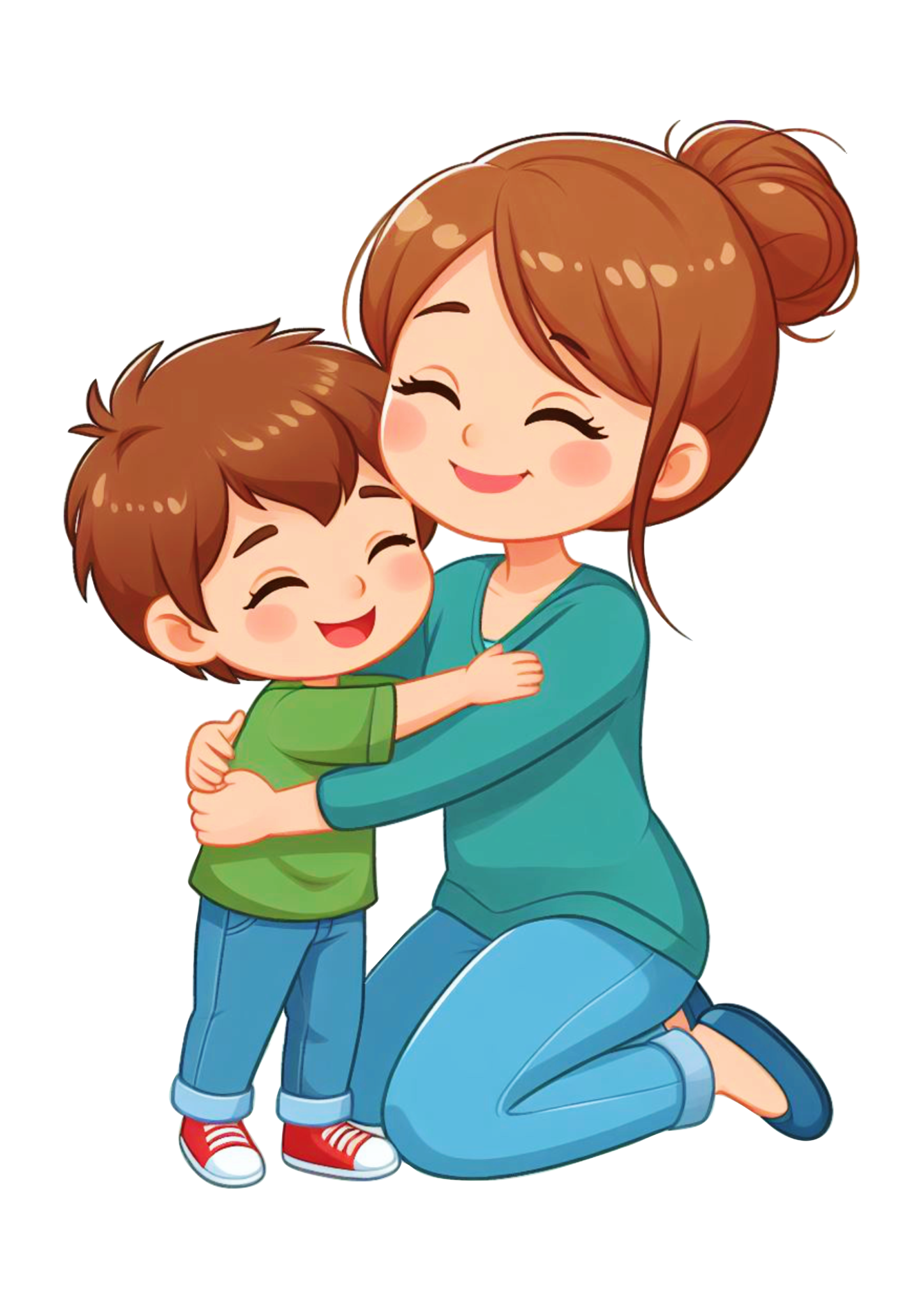 Mãe E Filho Abraço Desenho Colorido Fofinho Png 