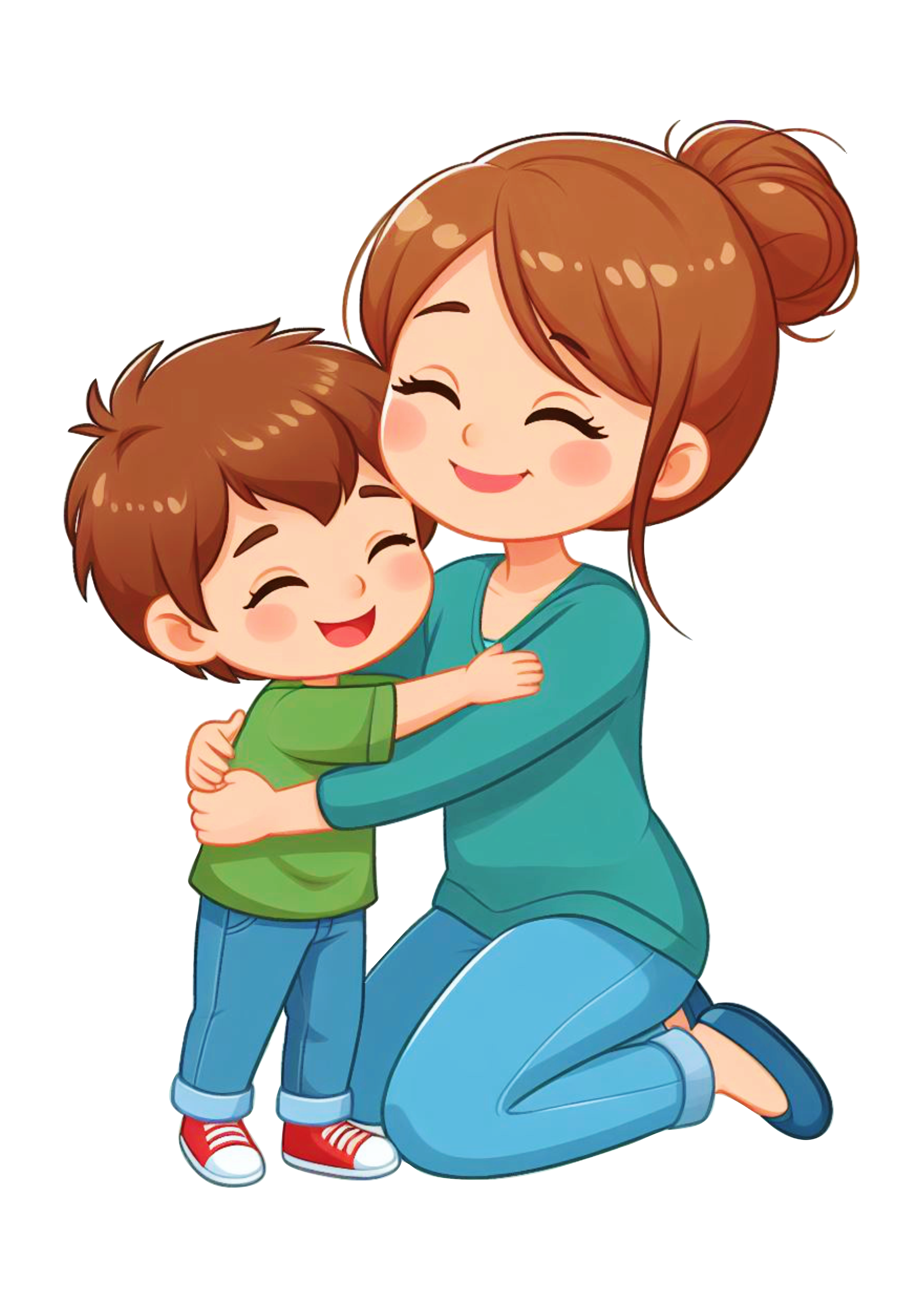 Mãe e filho abraço desenho colorido fofinho png
