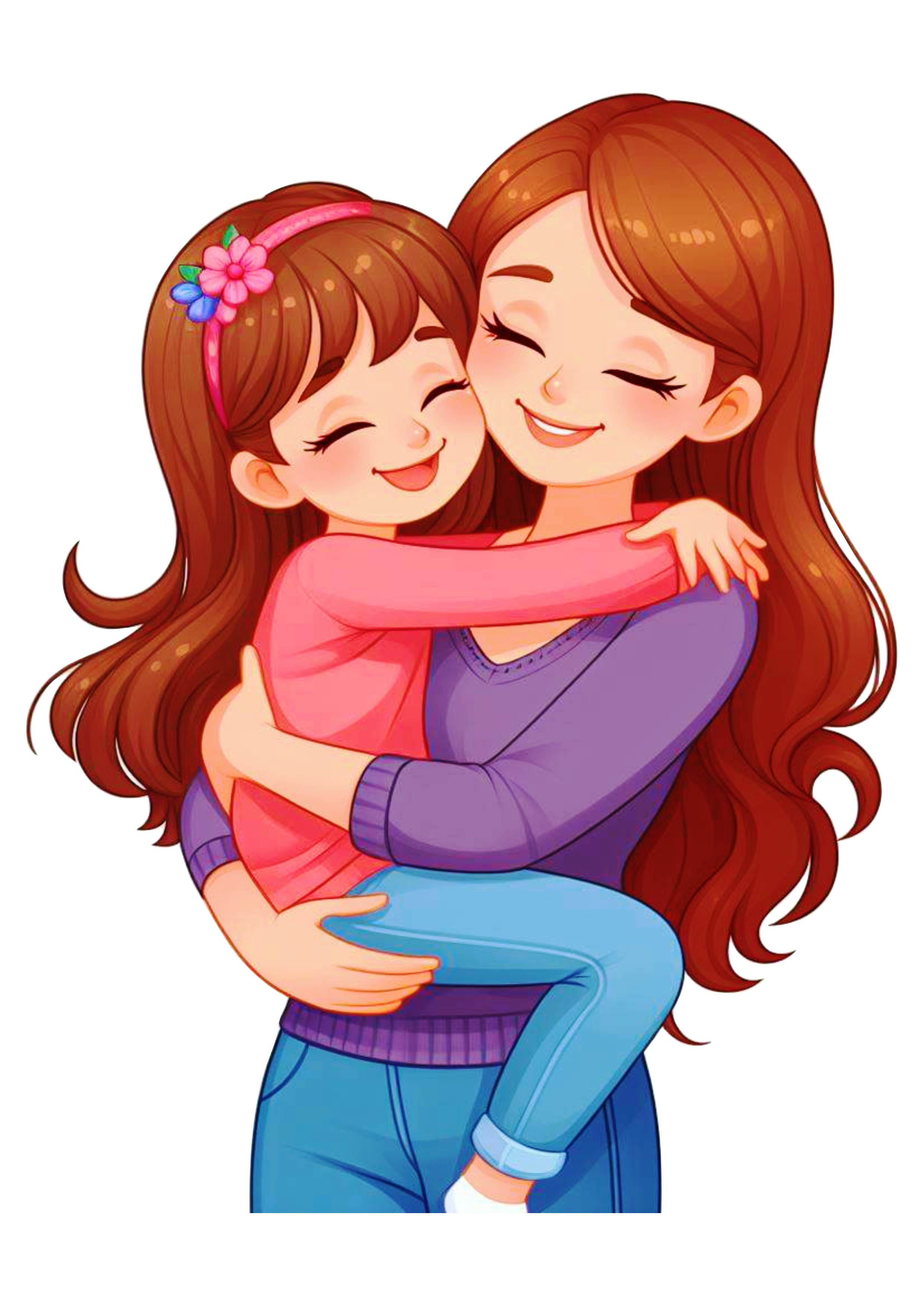 Desenho fofinho mãe e filha abraçadas png