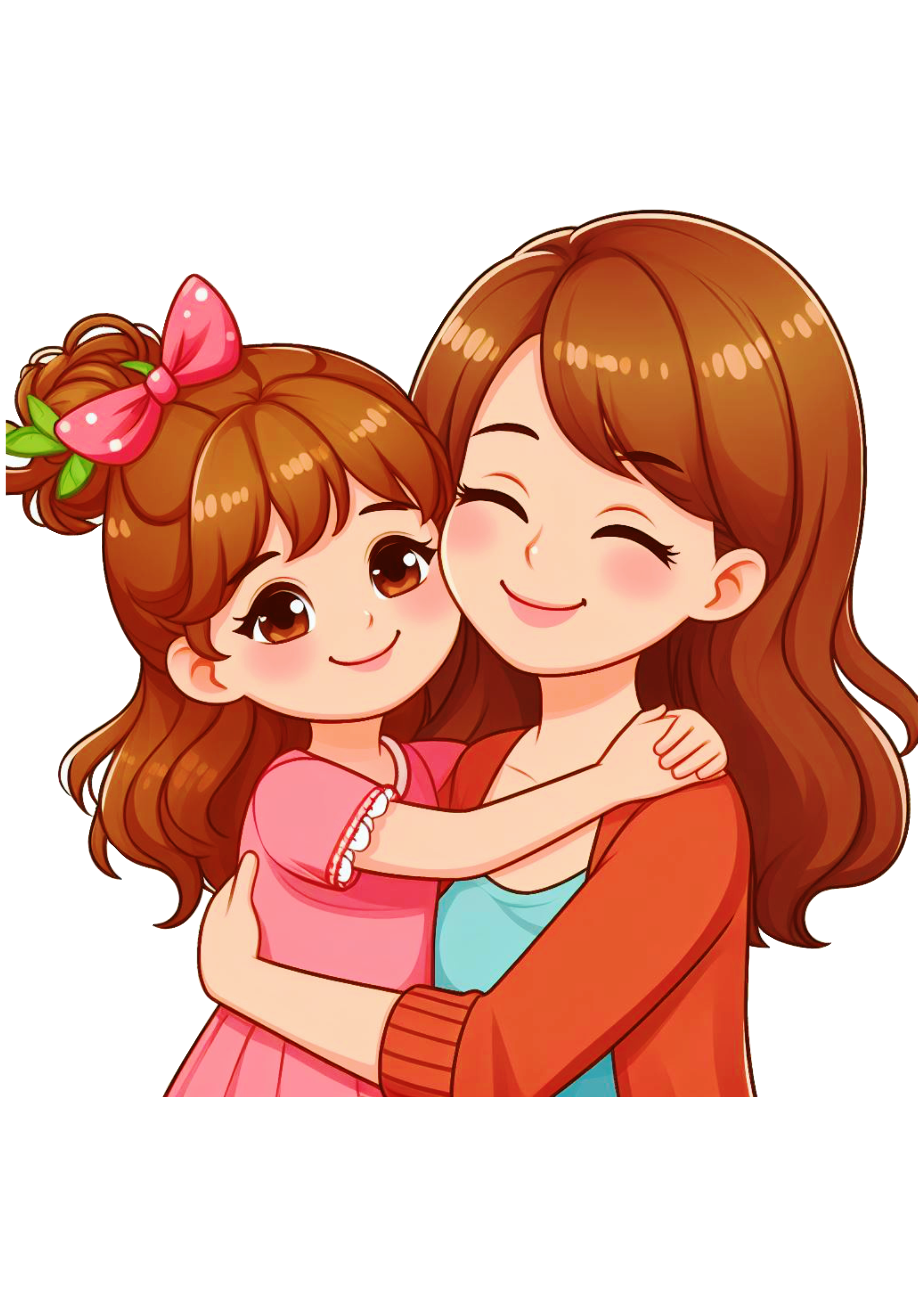 Desenho fofinho mãe e filha abraçadas free png