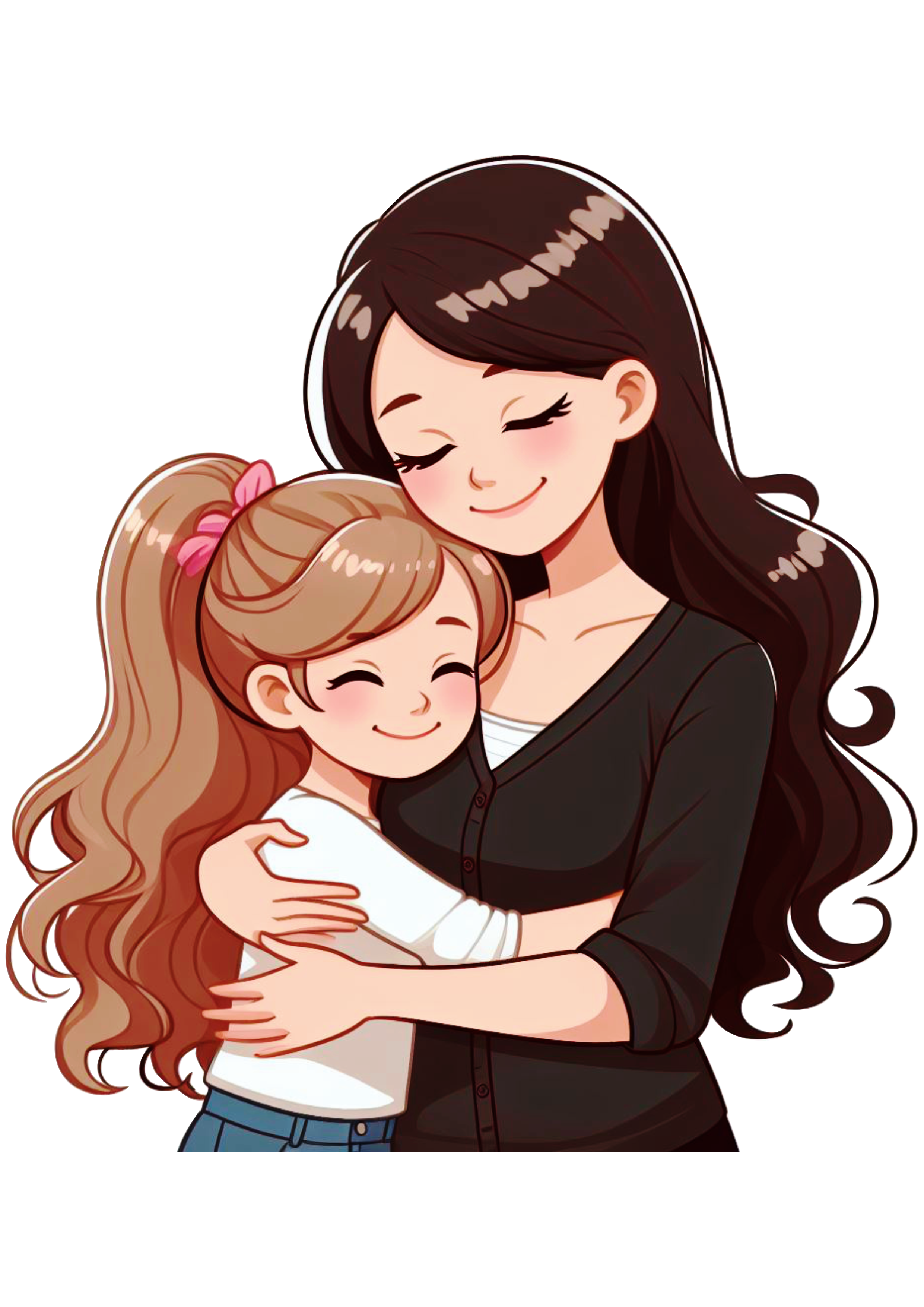 Desenho fofinho mãe e filha abraçadas free design png