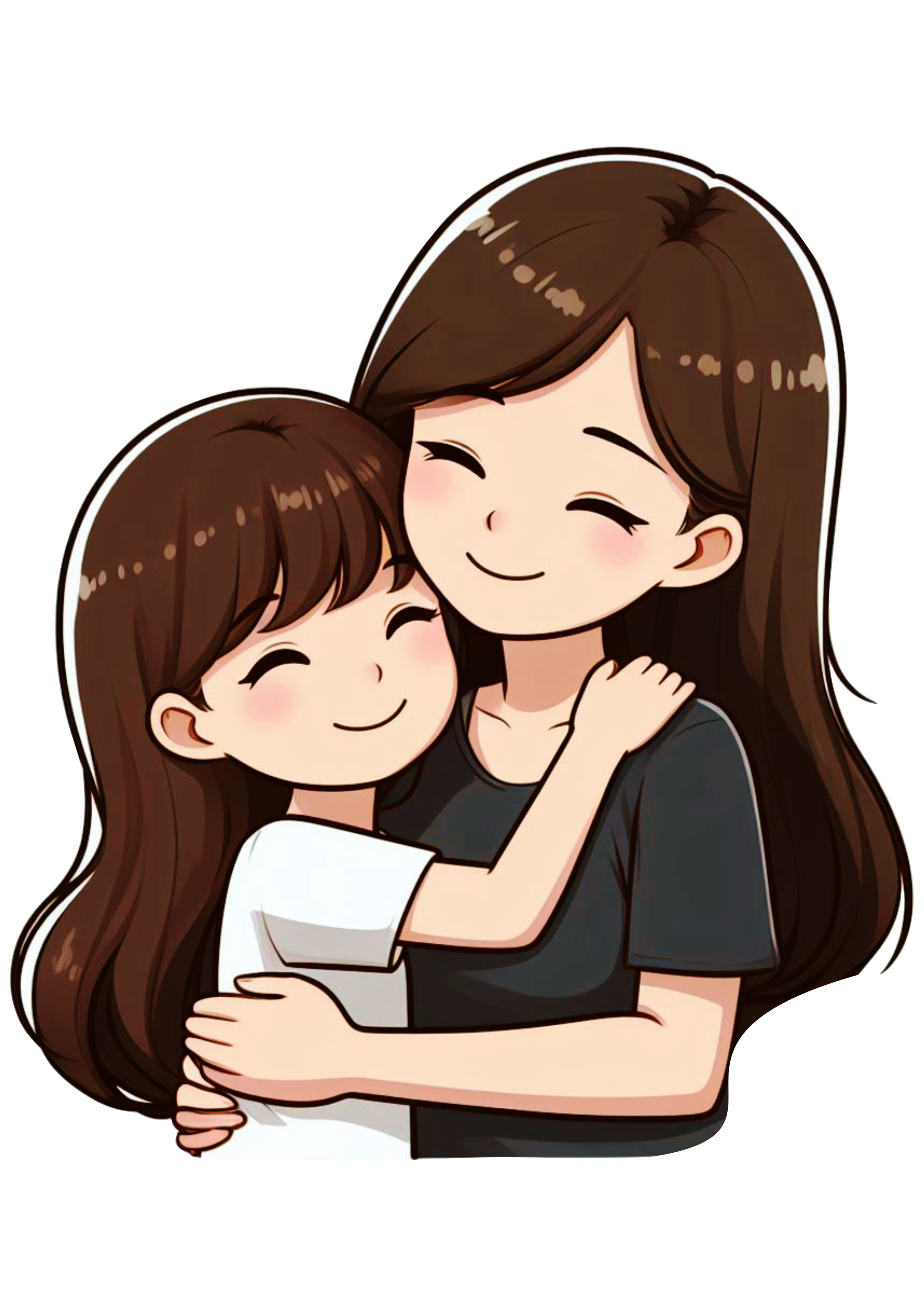 Desenho fofinho mãe e filha abraçadas free design cabelos longos png
