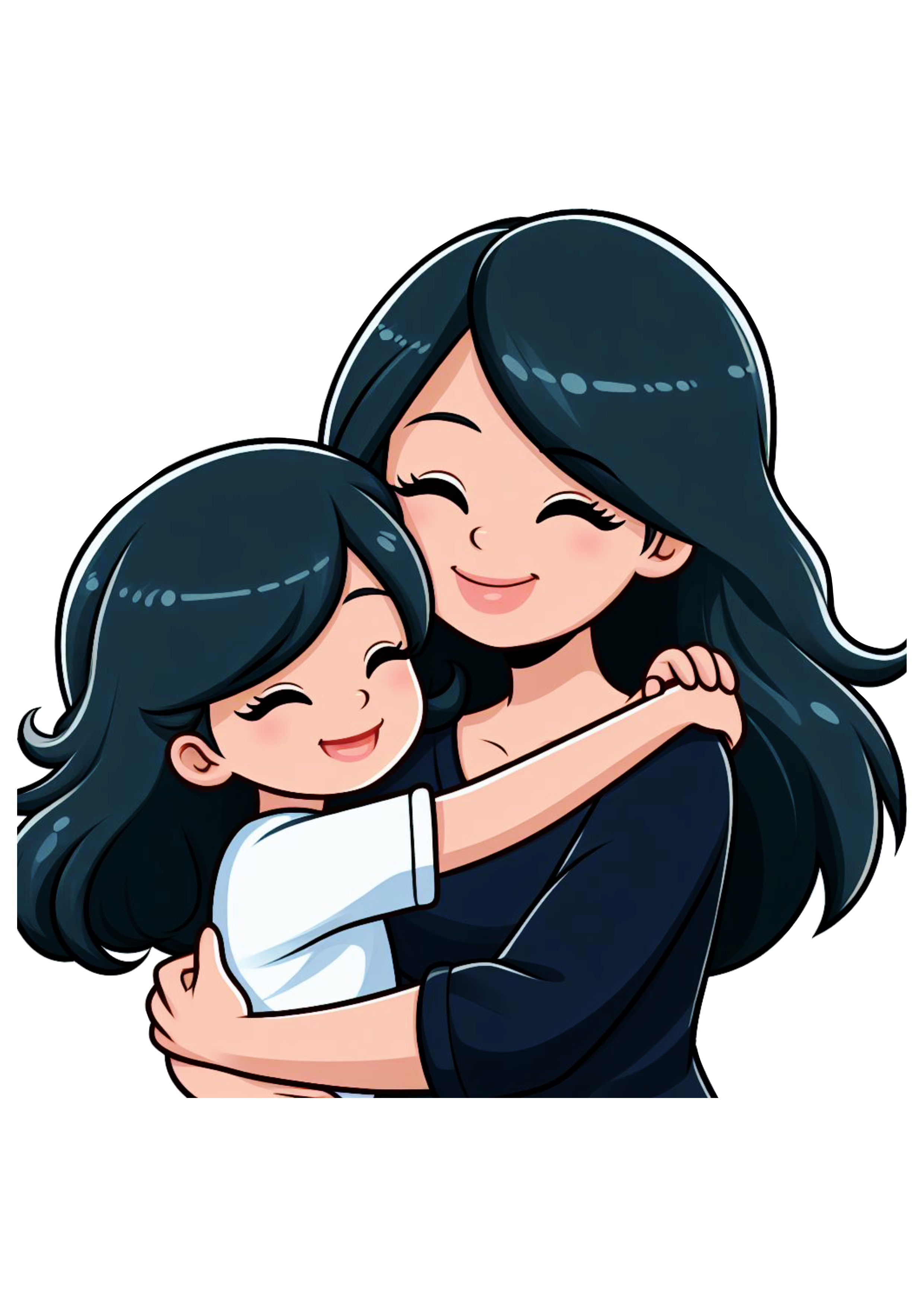 Desenho fofinho mãe e filha abraçadas free design cabelos bonitos cartoon png