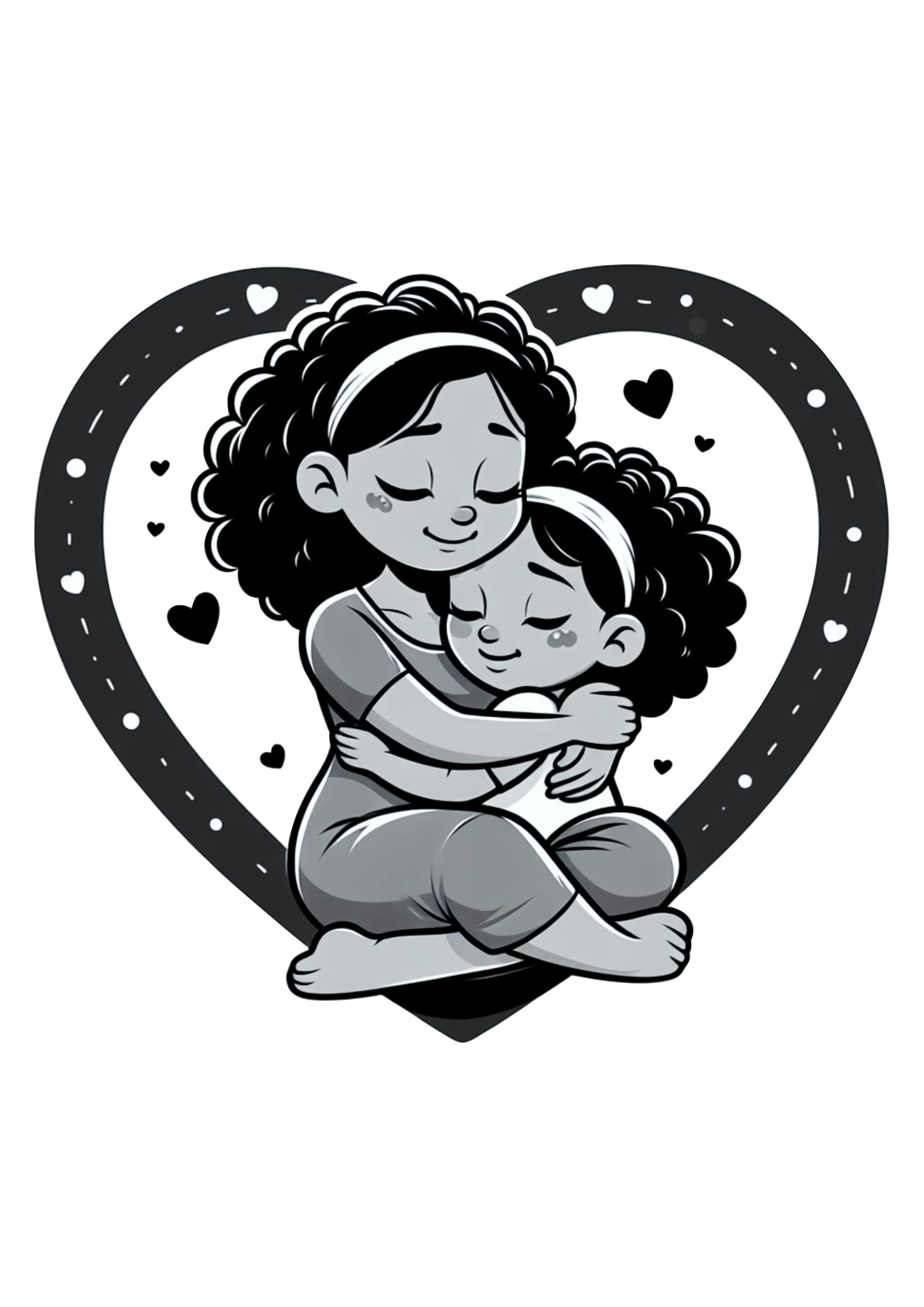 Dia das mães amor desenho infantil fundo transparente coração artes gráficas para decorar amor de mãe preto e branco png