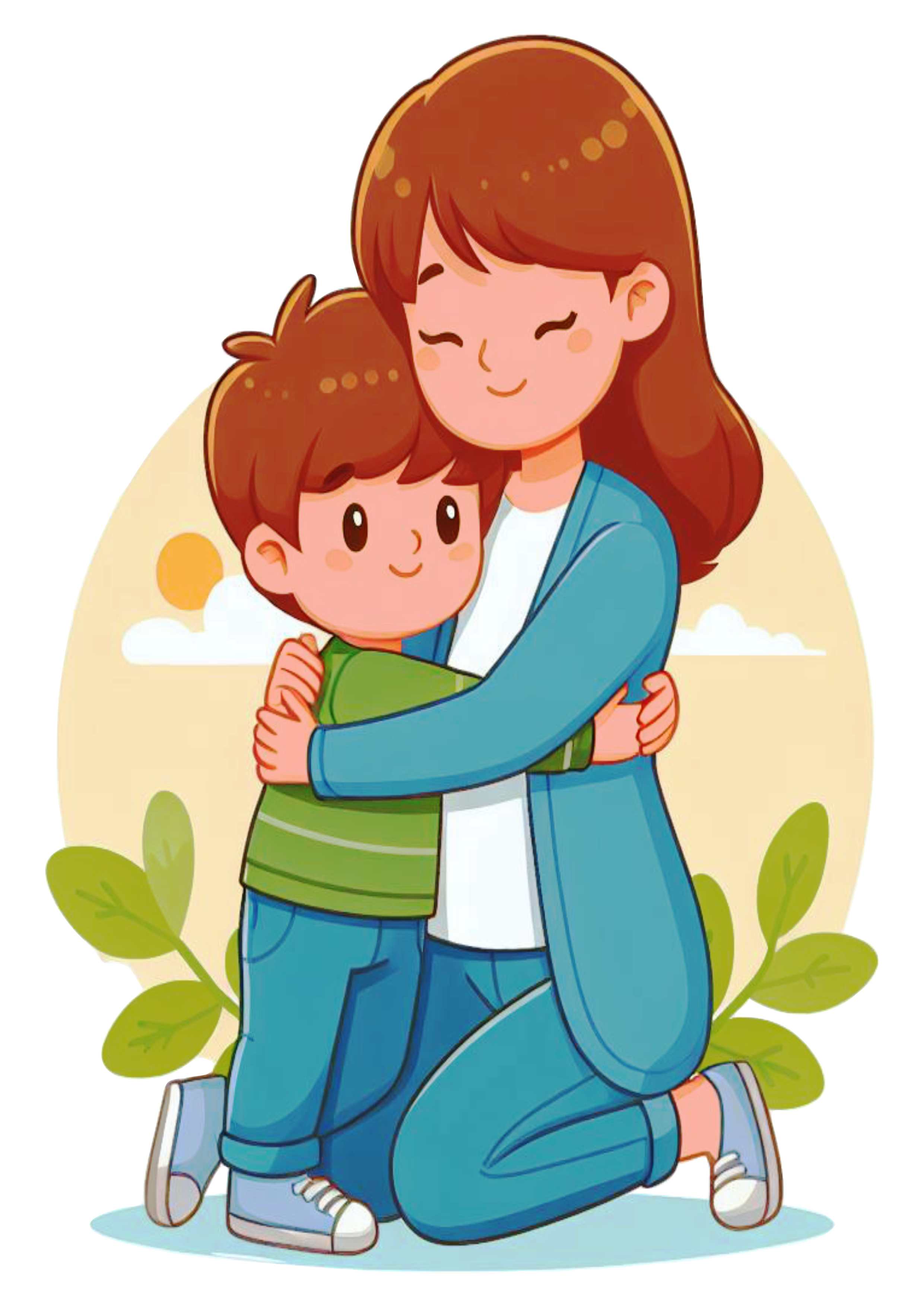 Dia das mães desenho fofinho mãe e filho abraçados png