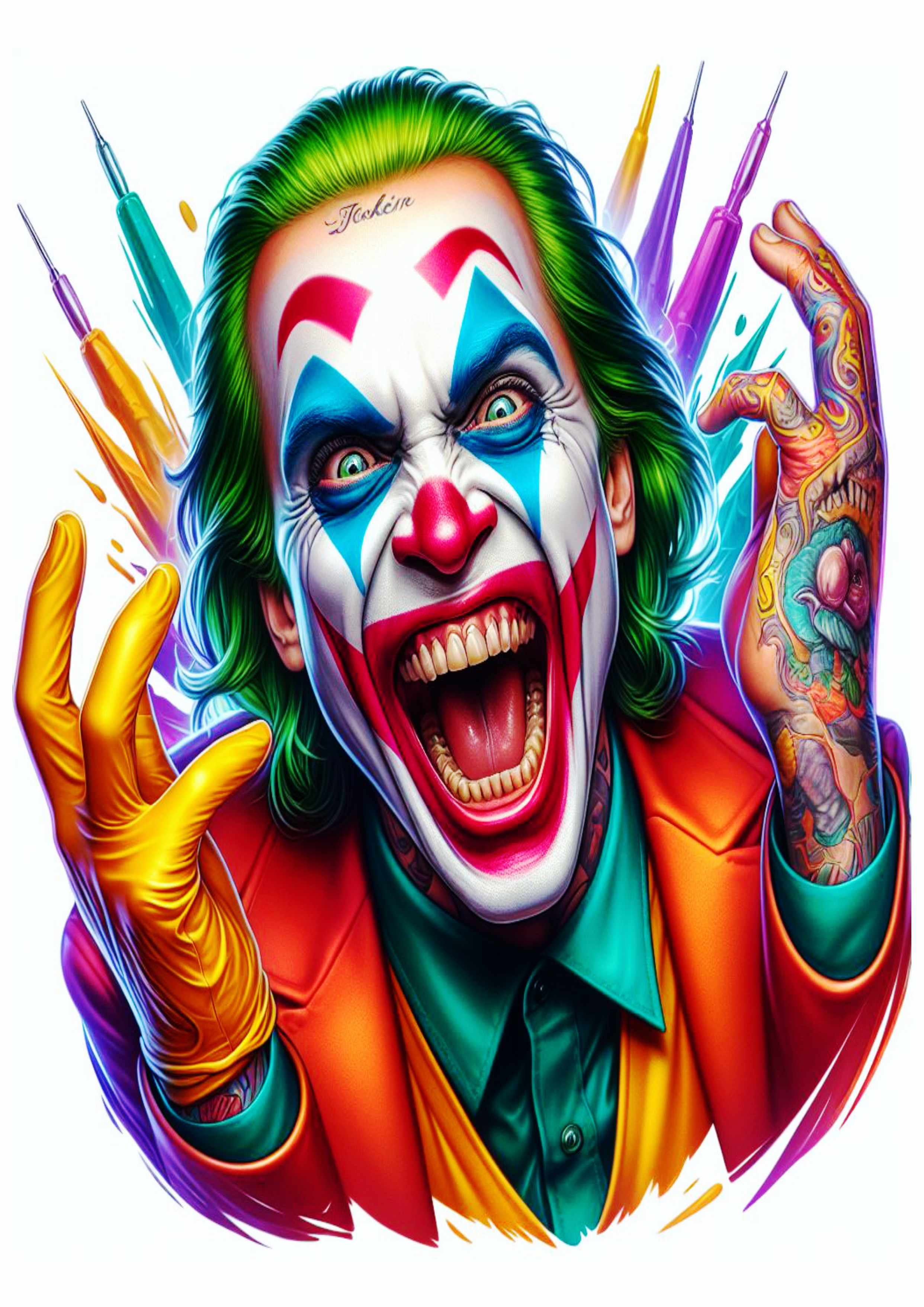 Ideias para tatuagens tatoo Coringa Joker desenho colorido png