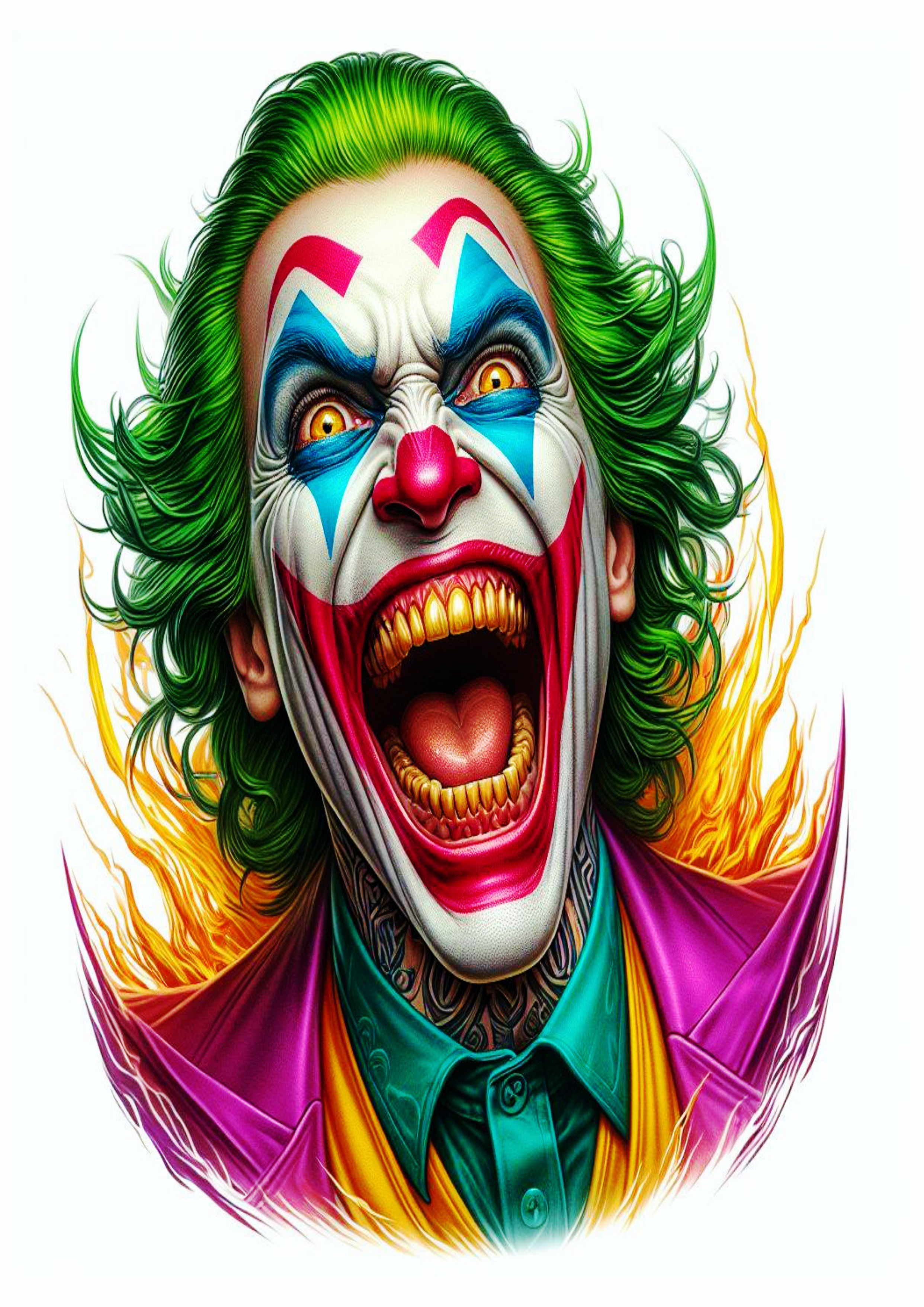 Ideias para tatuagens tatoo Coringa Joker desenho colorido artes visuais imagem assustadora png