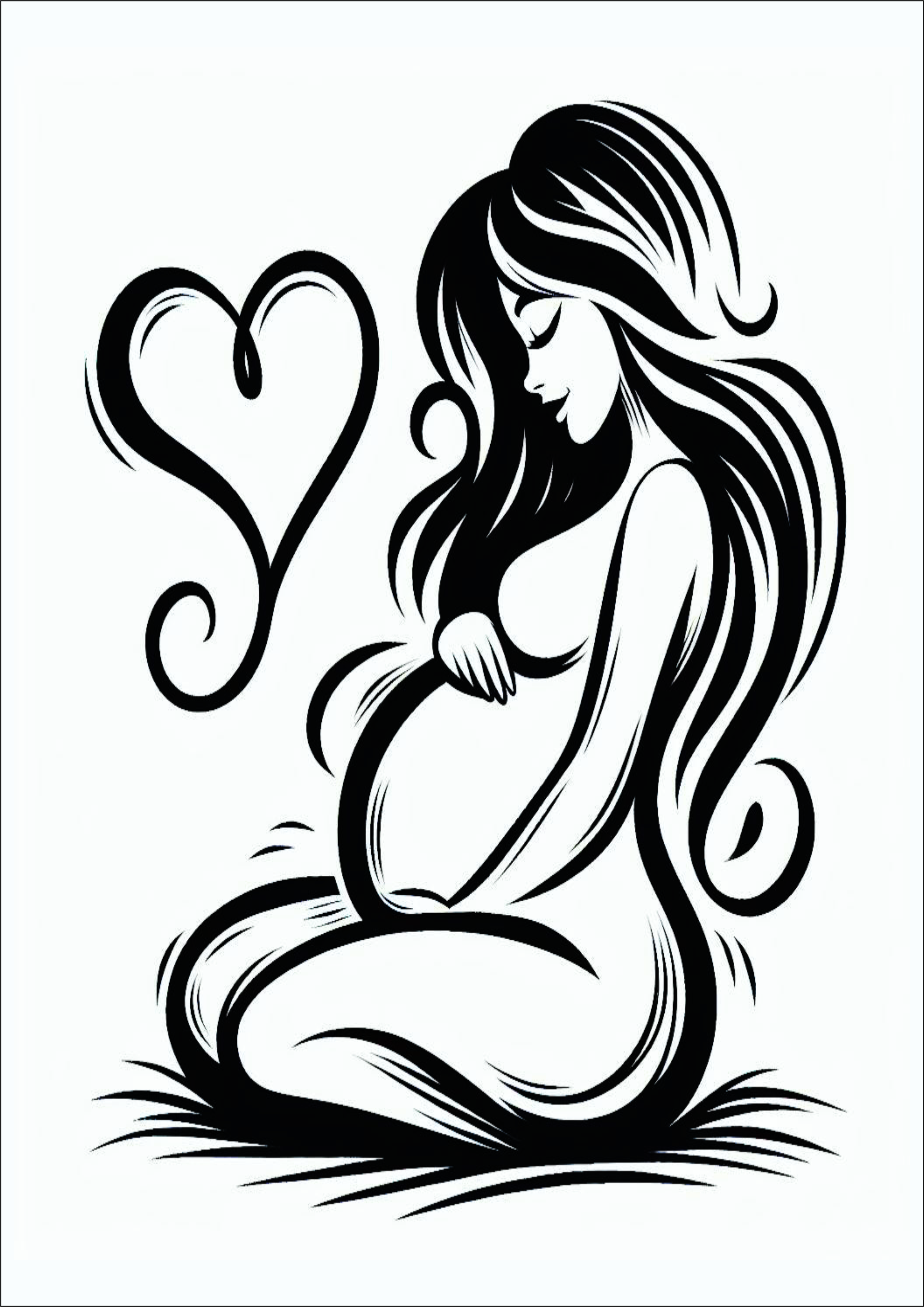 Tatuagem Mãe Filha Filho criança amor grátis para imprimir artes gráficas traços coração heart riscos design grávida png