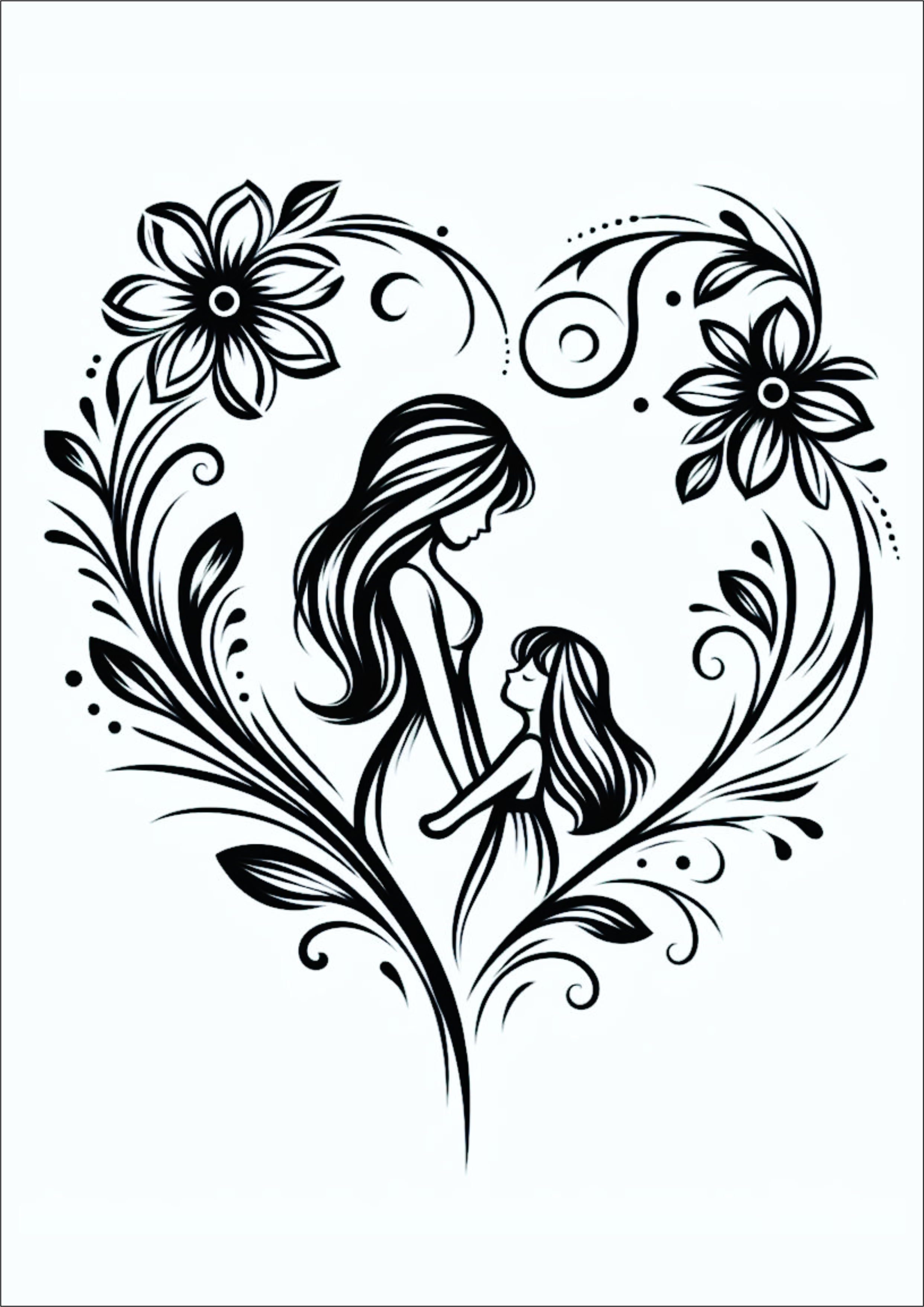Tatuagem Mãe Filha criança amor grátis para imprimir artes gráficas traços coração heart riscos design flores png